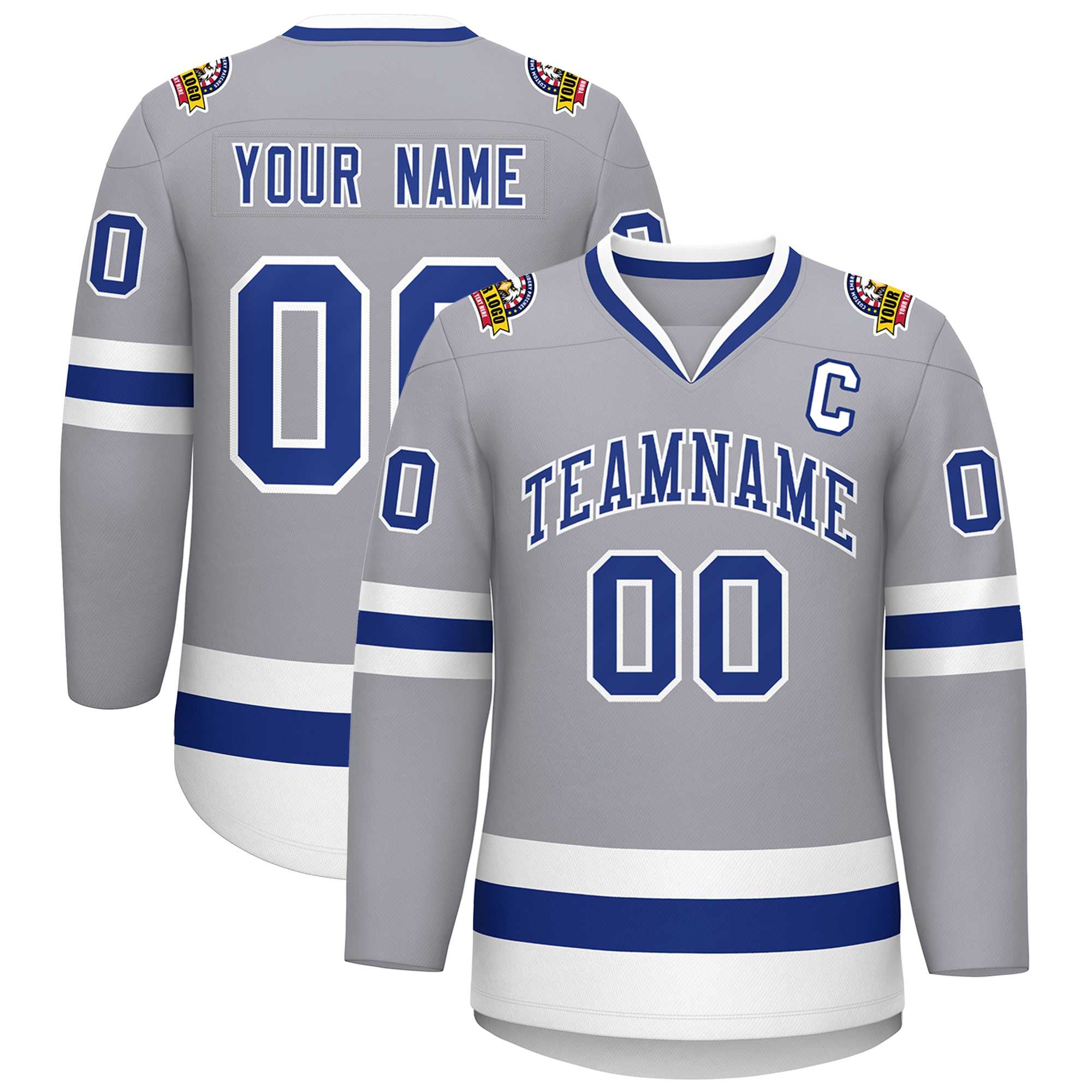 Custom Gray Royal-White Classic Style Hockey Jersey | KXKSHOP