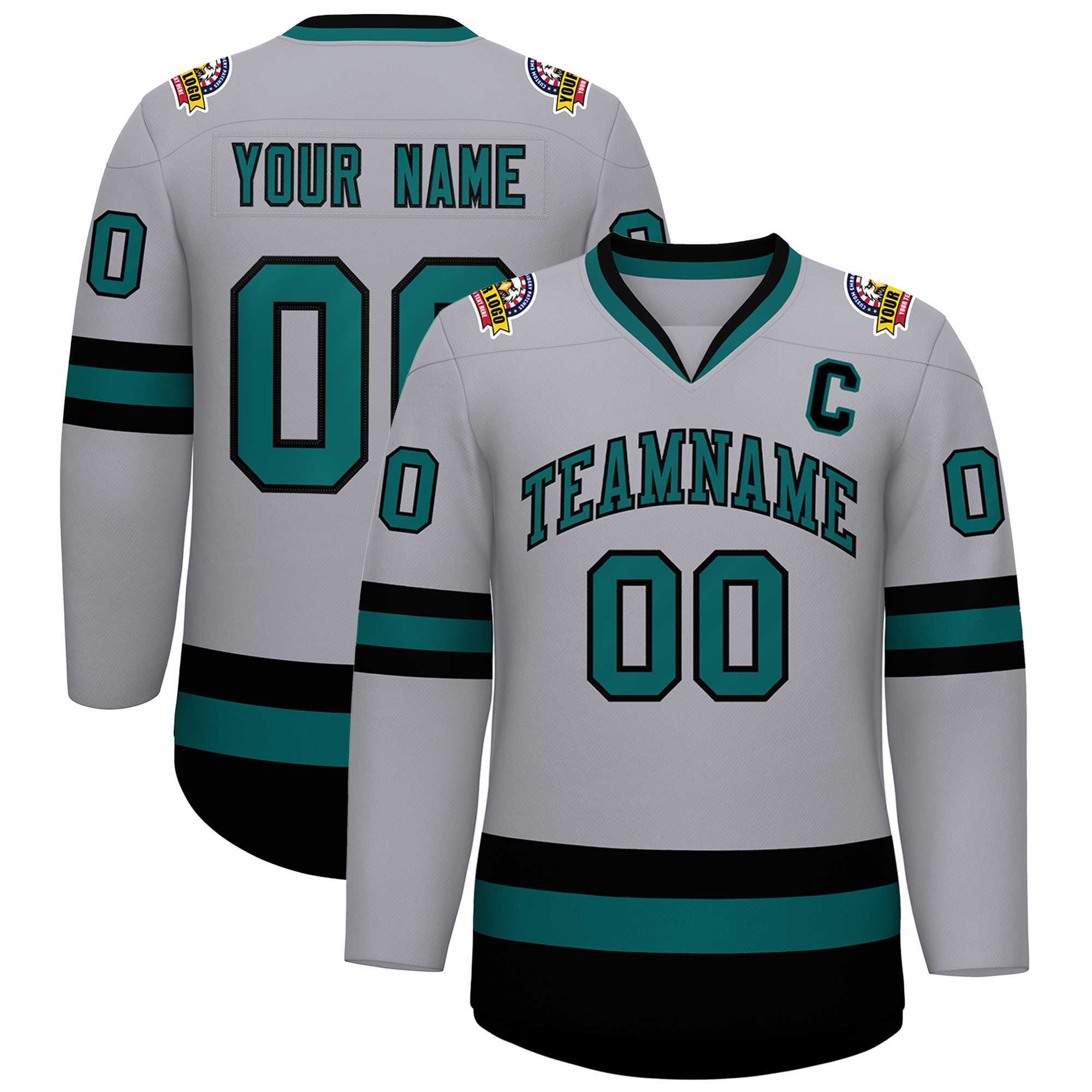 Custom Gray Aqua-Black Classic Style Hockey Jersey | KXKSHOP