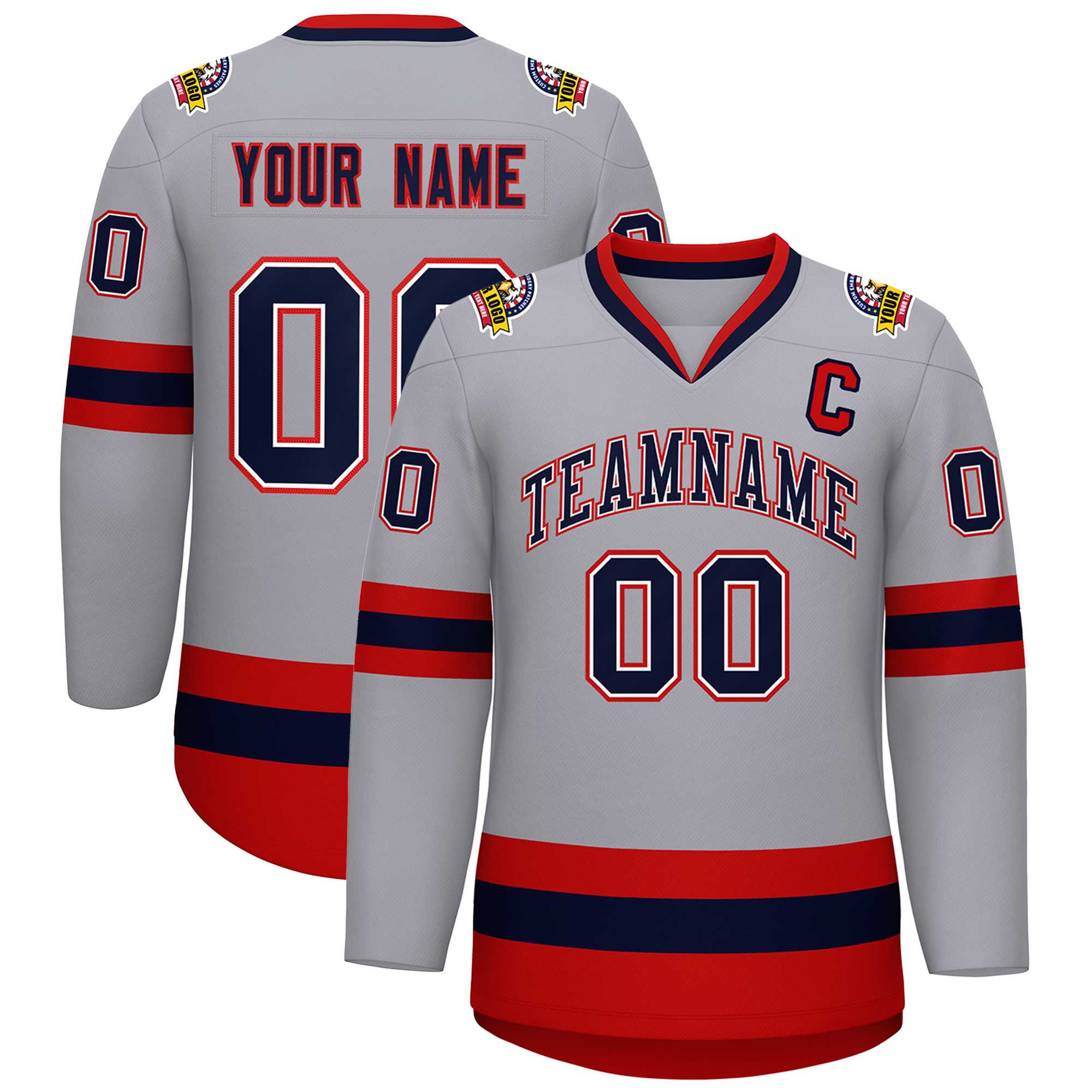 Custom Gray Navy White-Red Classic Style Hockey Jersey | KXKSHOP