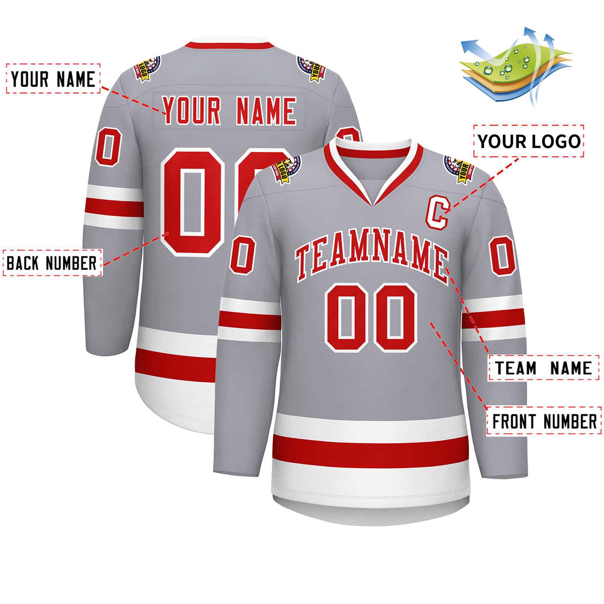 Custom Gray Red-White Classic Style Hockey Jersey | KXKSHOP