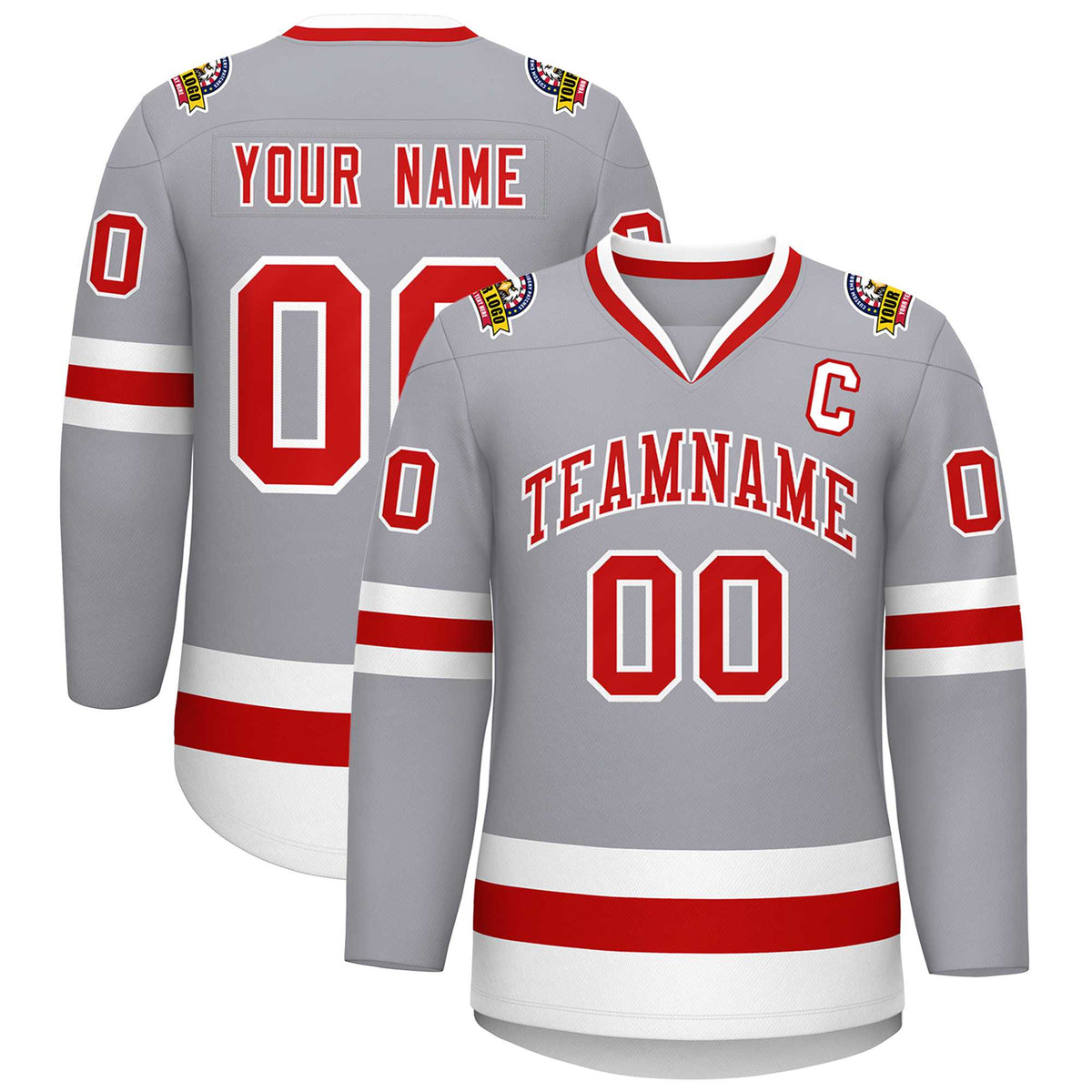 Custom Gray Red-White Classic Style Hockey Jersey | KXKSHOP