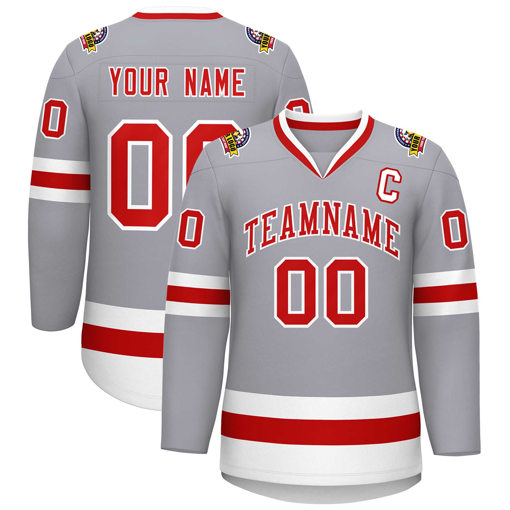 Custom Gray Red-White Classic Style Hockey Jersey | KXKSHOP