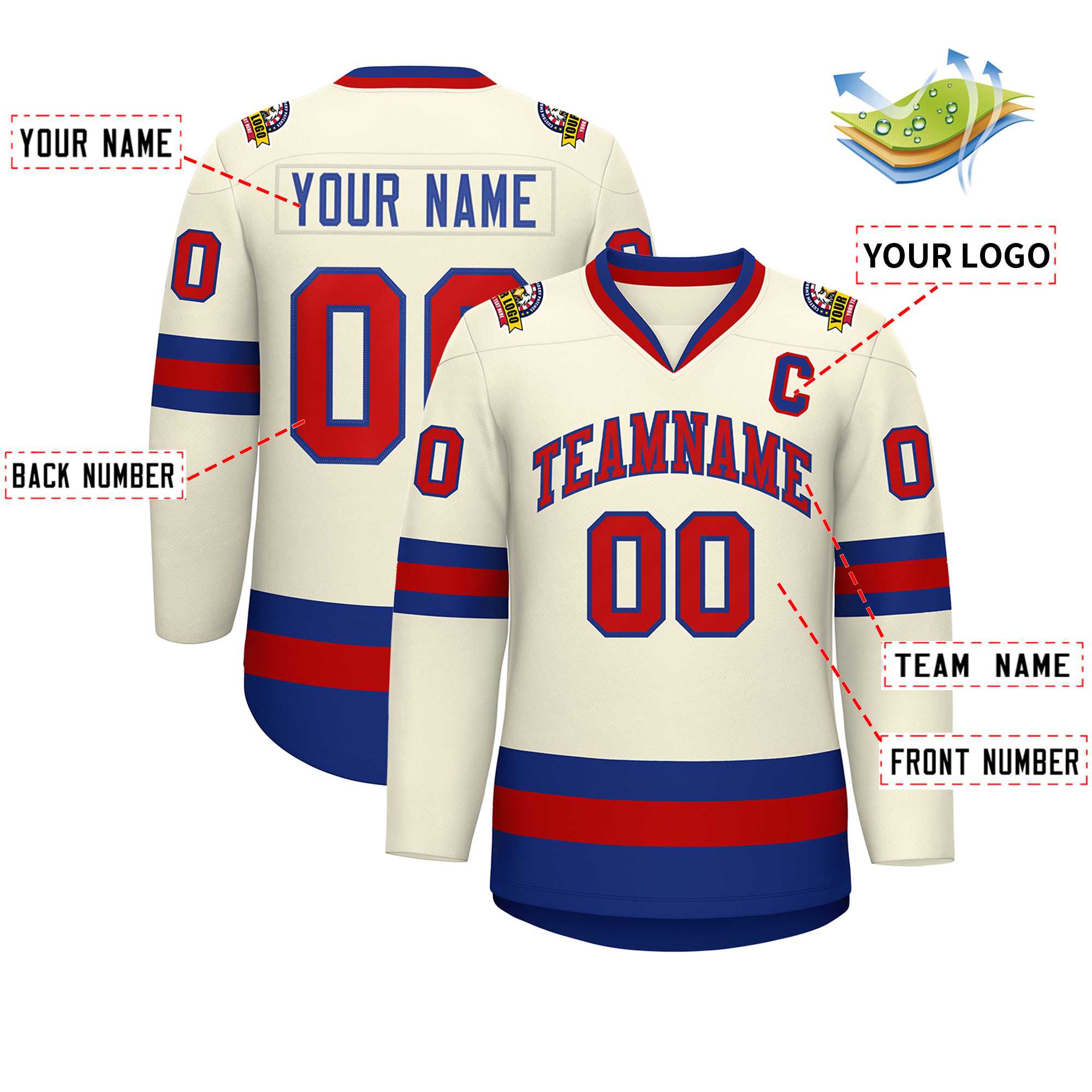 Custom Khaki Red-Royal Classic Style Hockey Jersey | KXKSHOP