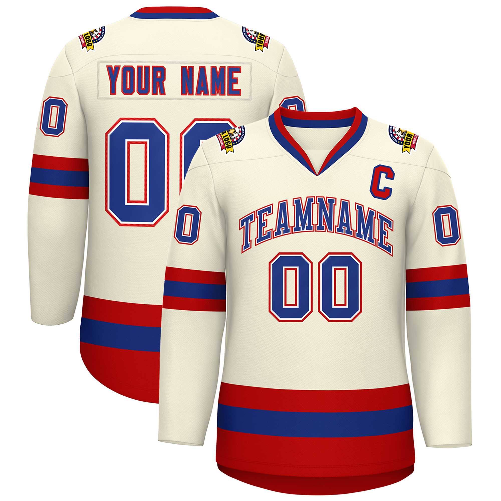 Custom Khaki Royal White-Red Classic Style Hockey Jersey | KXKSHOP