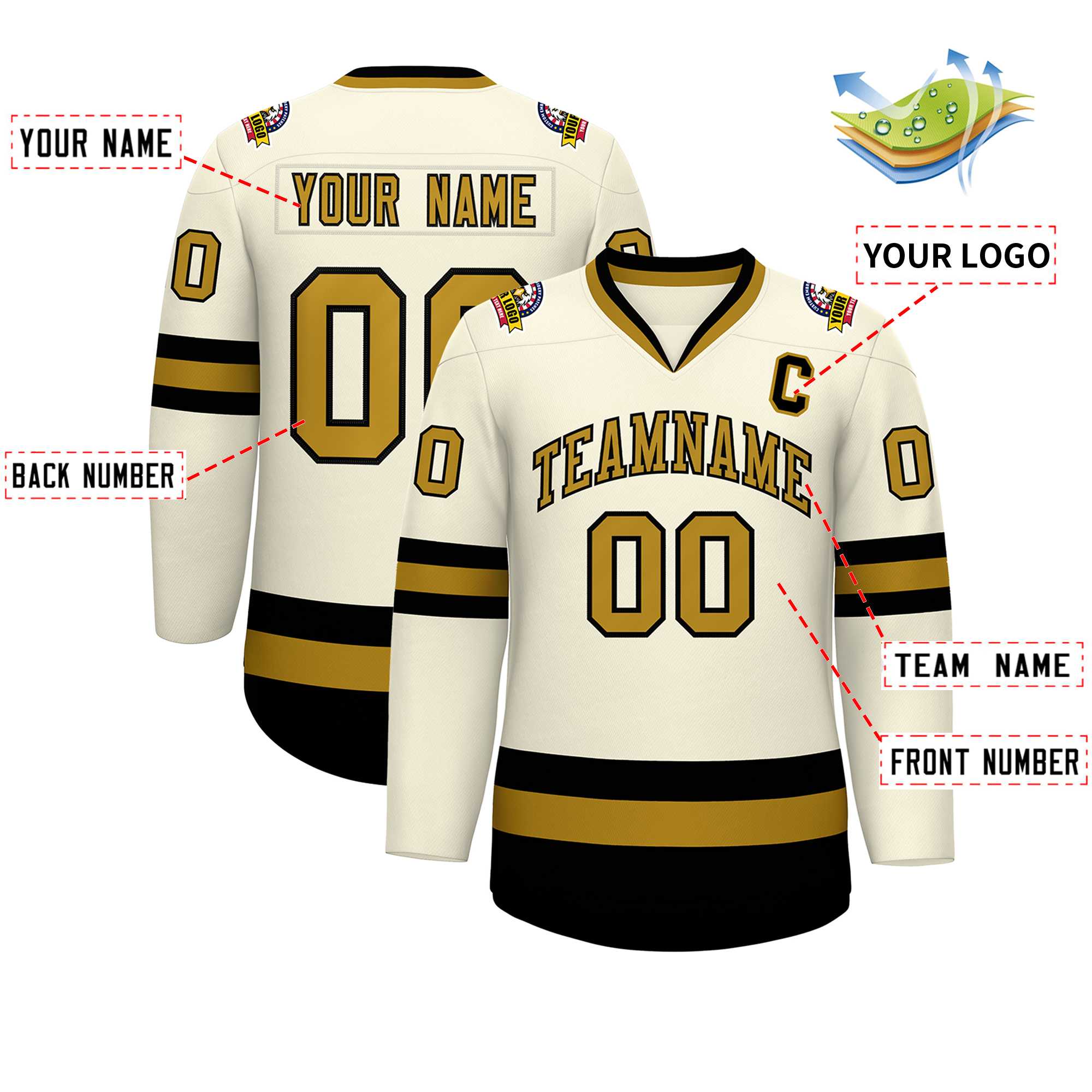 Custom Khaki Old Gold-Black Classic Style Hockey Jersey | KXKSHOP