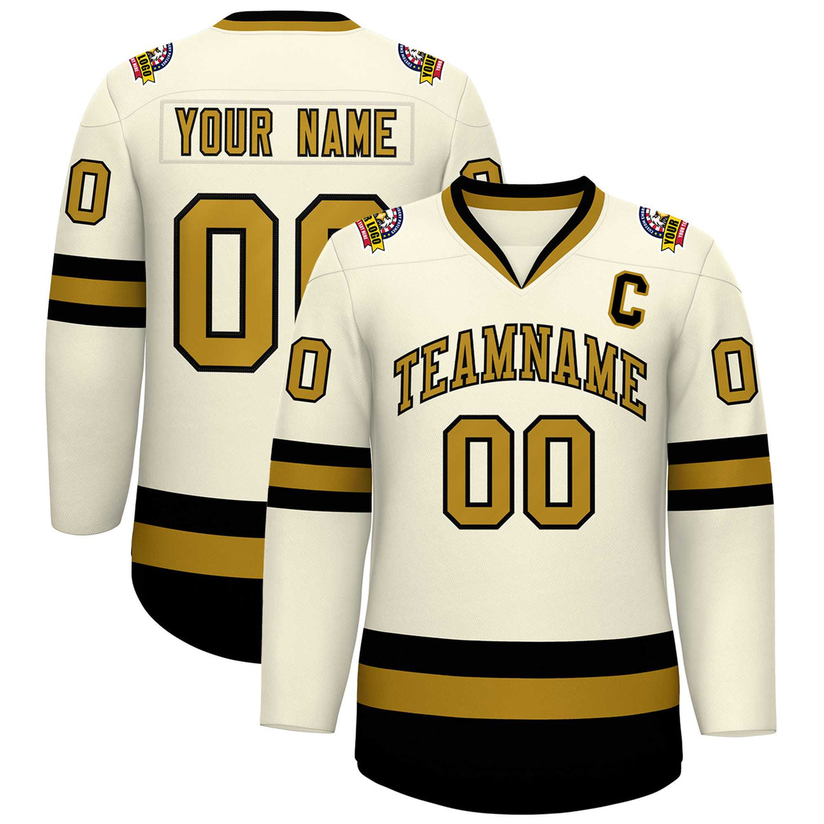 Custom Khaki Old Gold-Black Classic Style Hockey Jersey | KXKSHOP