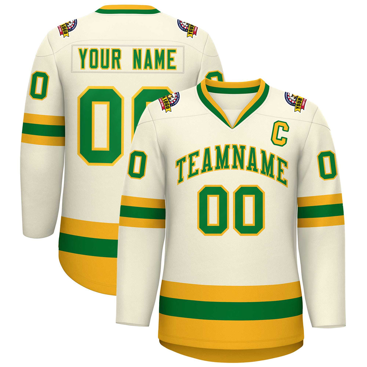 Custom Khaki Kelly Green-Gold Classic Style Hockey Jersey | KXKSHOP