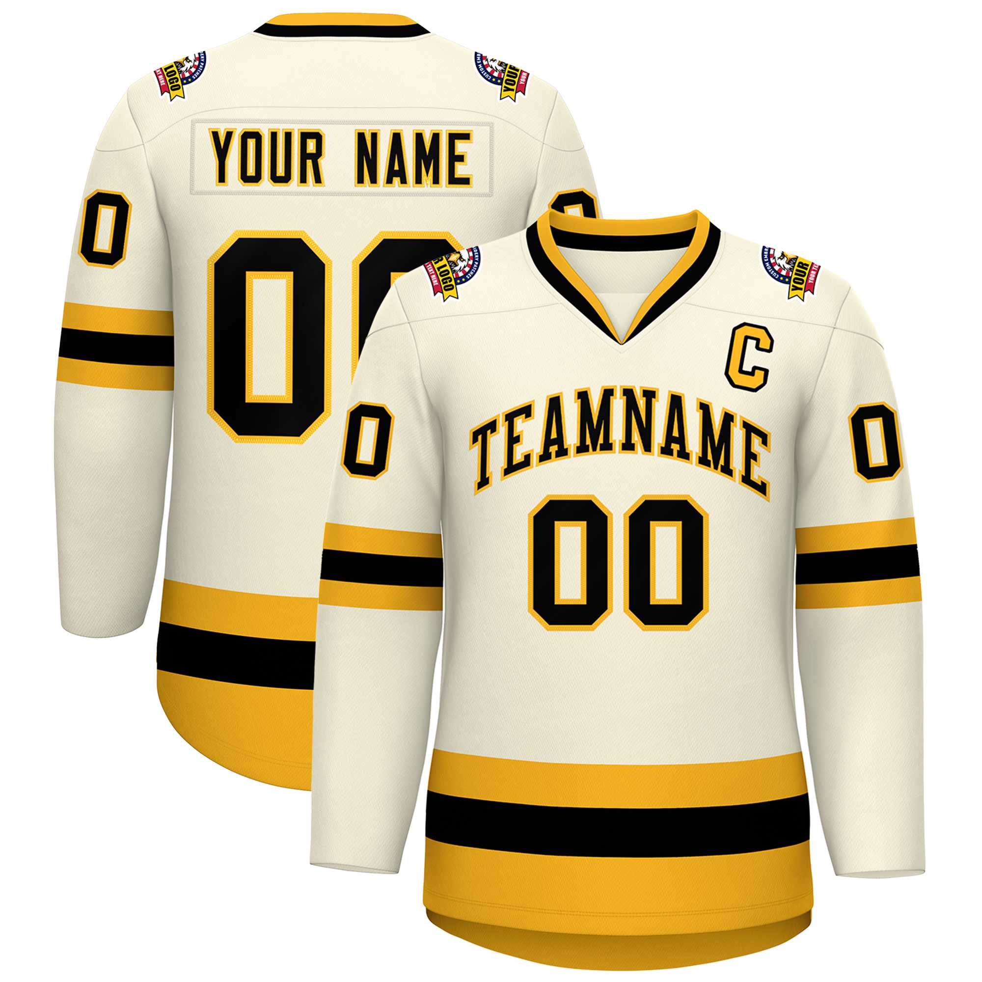 Custom Khaki Black-Gold Classic Style Hockey Jersey | KXKSHOP