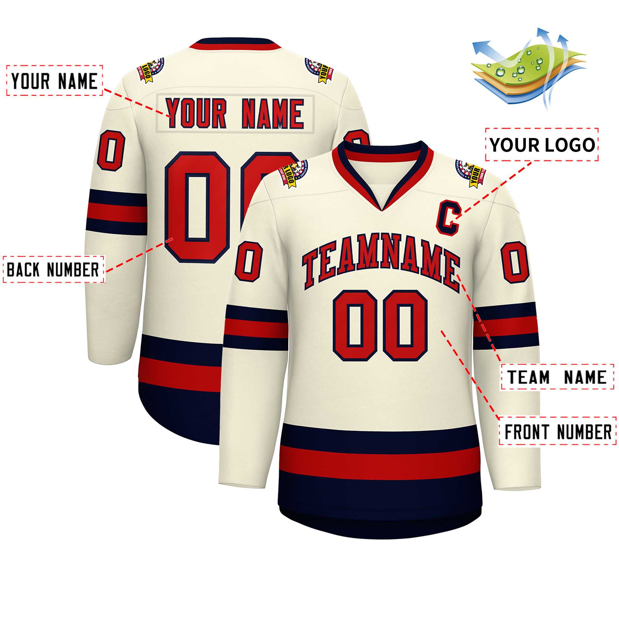 Custom Khaki Red-Navy Classic Style Hockey Jersey | KXKSHOP