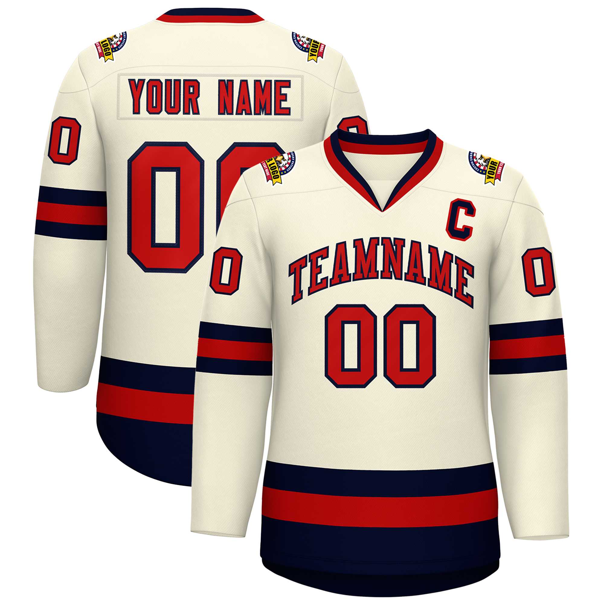 Custom Khaki Red-Navy Classic Style Hockey Jersey | KXKSHOP