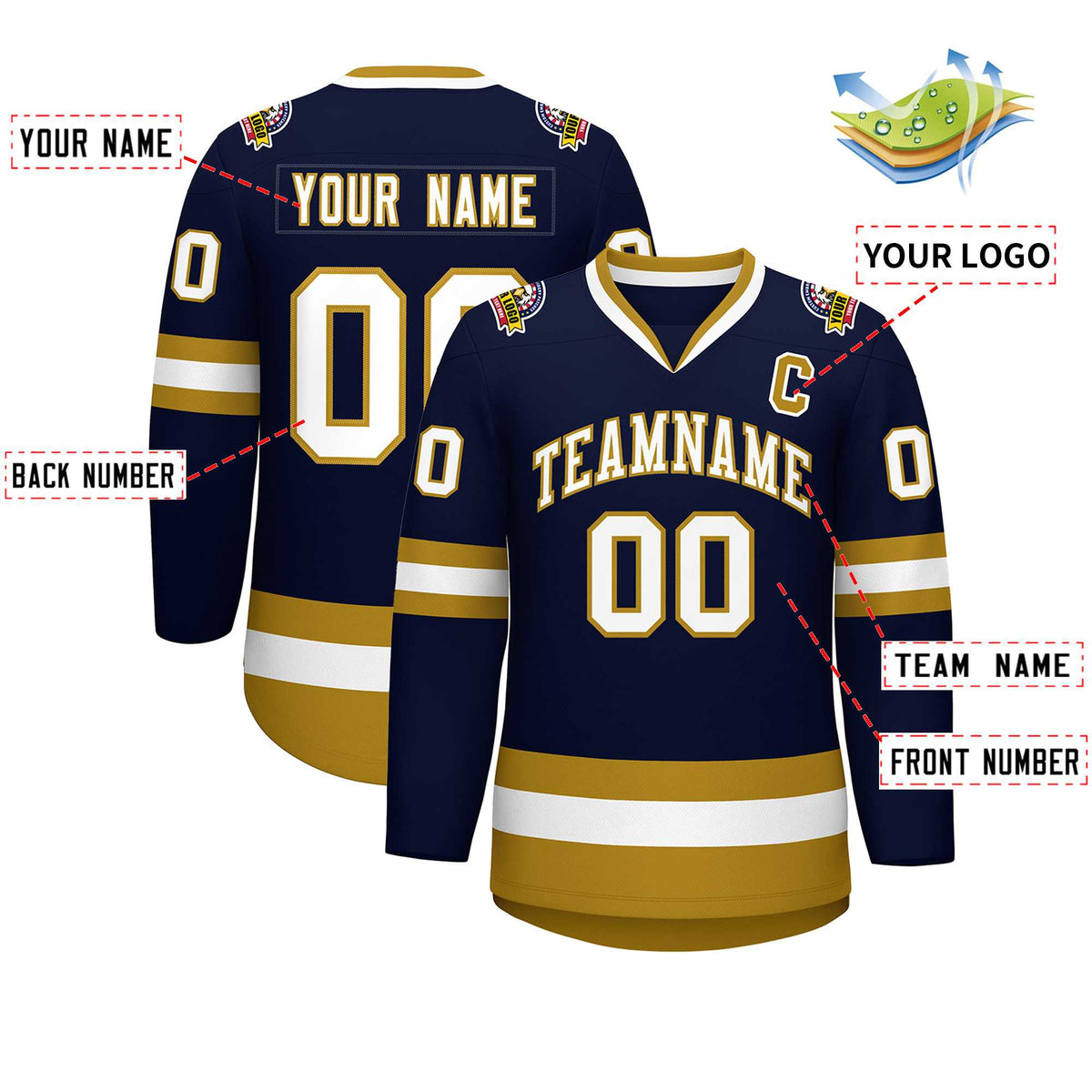 Custom Navy White-Old Gold Classic Style Hockey Jersey | KXKSHOP