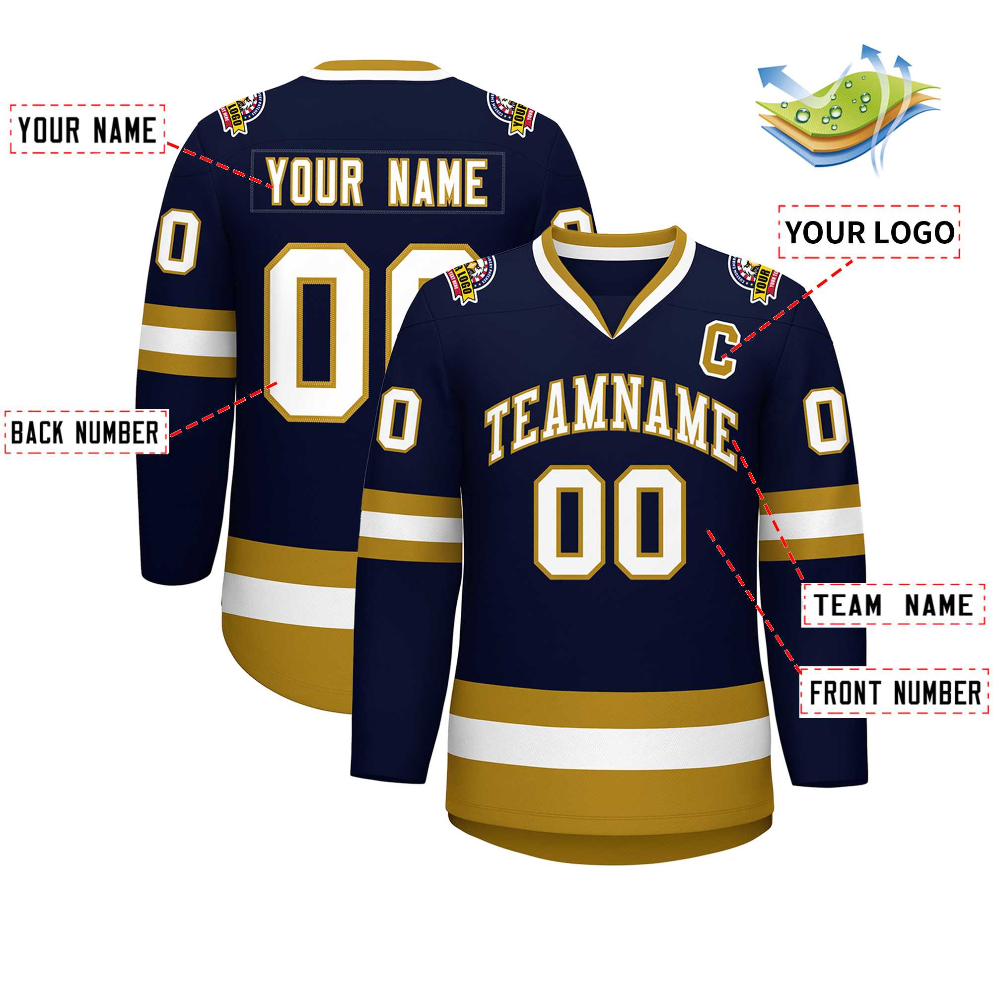 Custom Navy White-Old Gold Classic Style Hockey Jersey | KXKSHOP