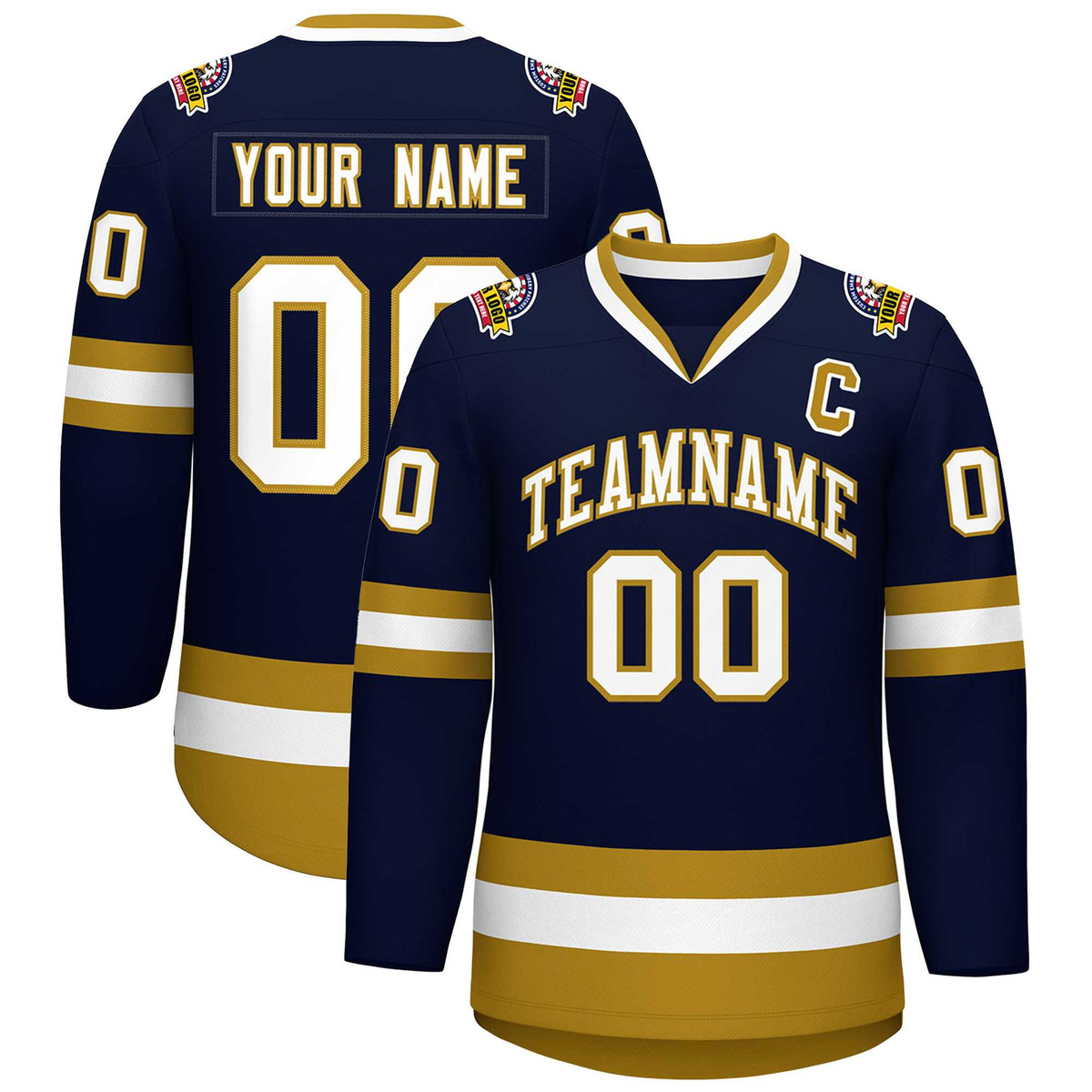 Custom Navy White-Old Gold Classic Style Hockey Jersey | KXKSHOP
