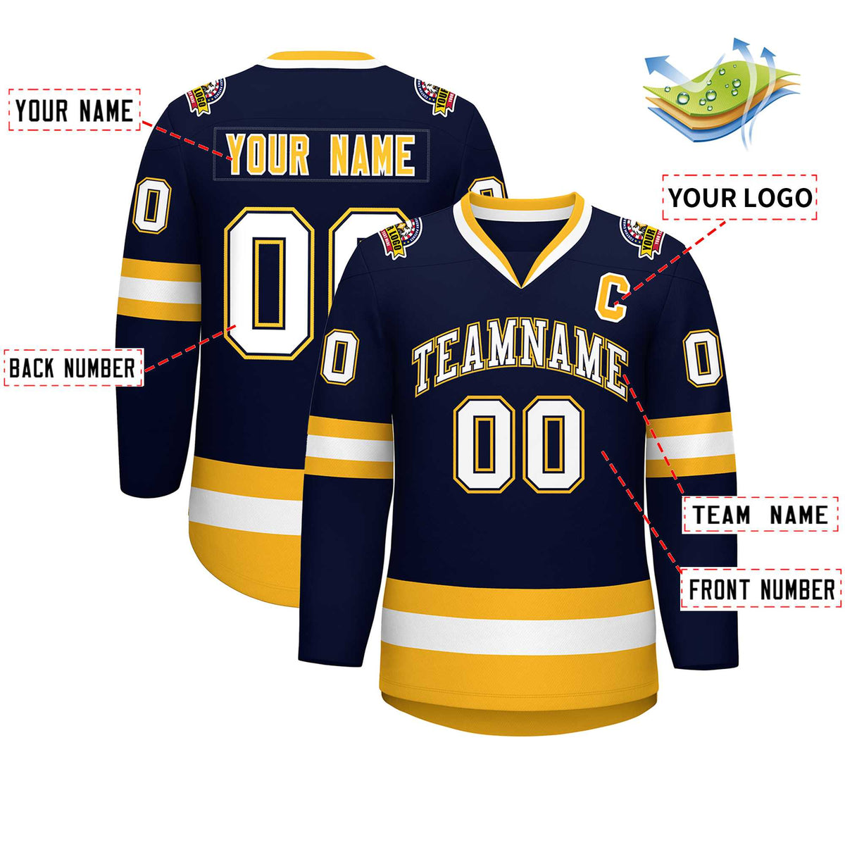 Custom Navy White Navy-Gold Classic Style Hockey Jersey | KXKSHOP