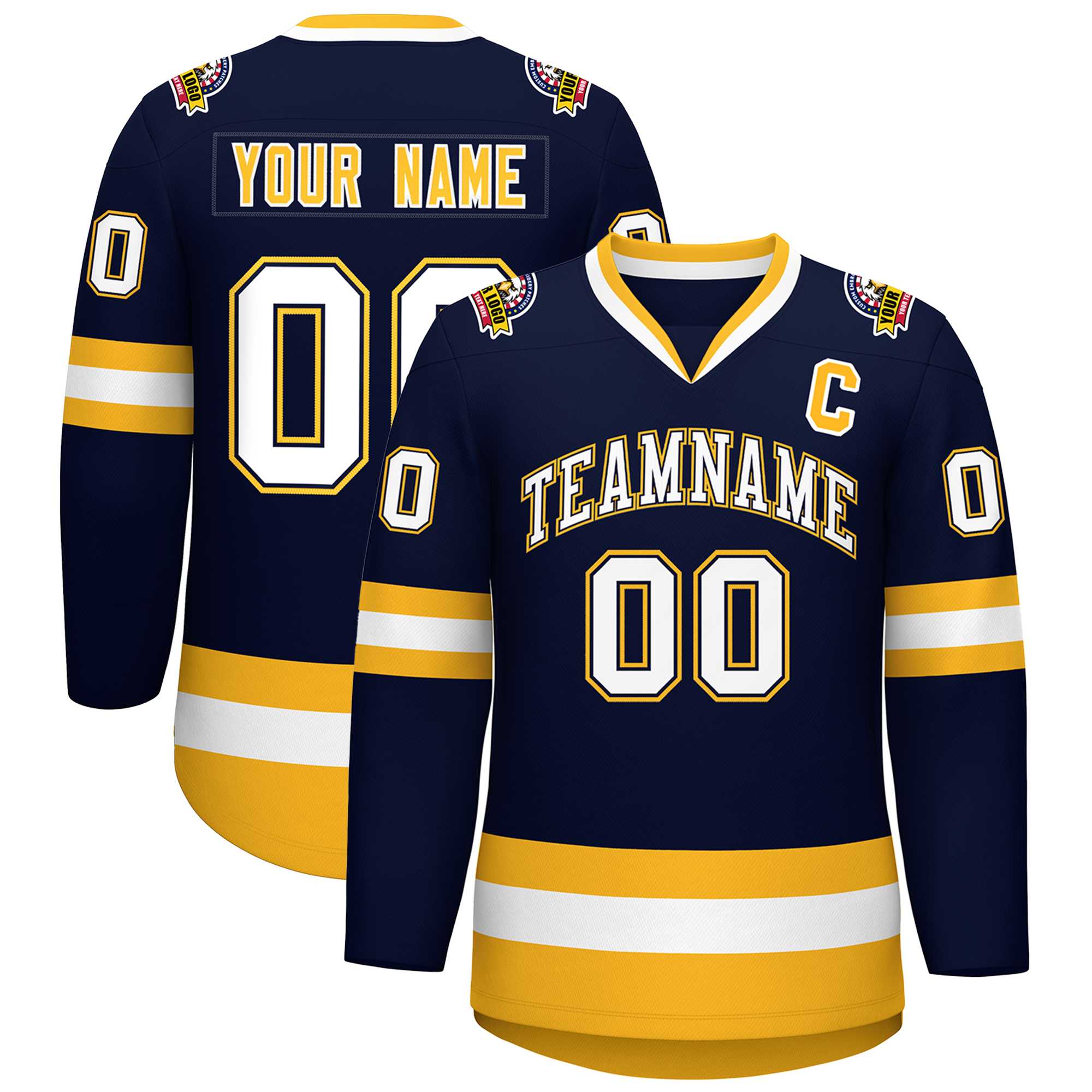Custom Navy White Navy-Gold Classic Style Hockey Jersey | KXKSHOP