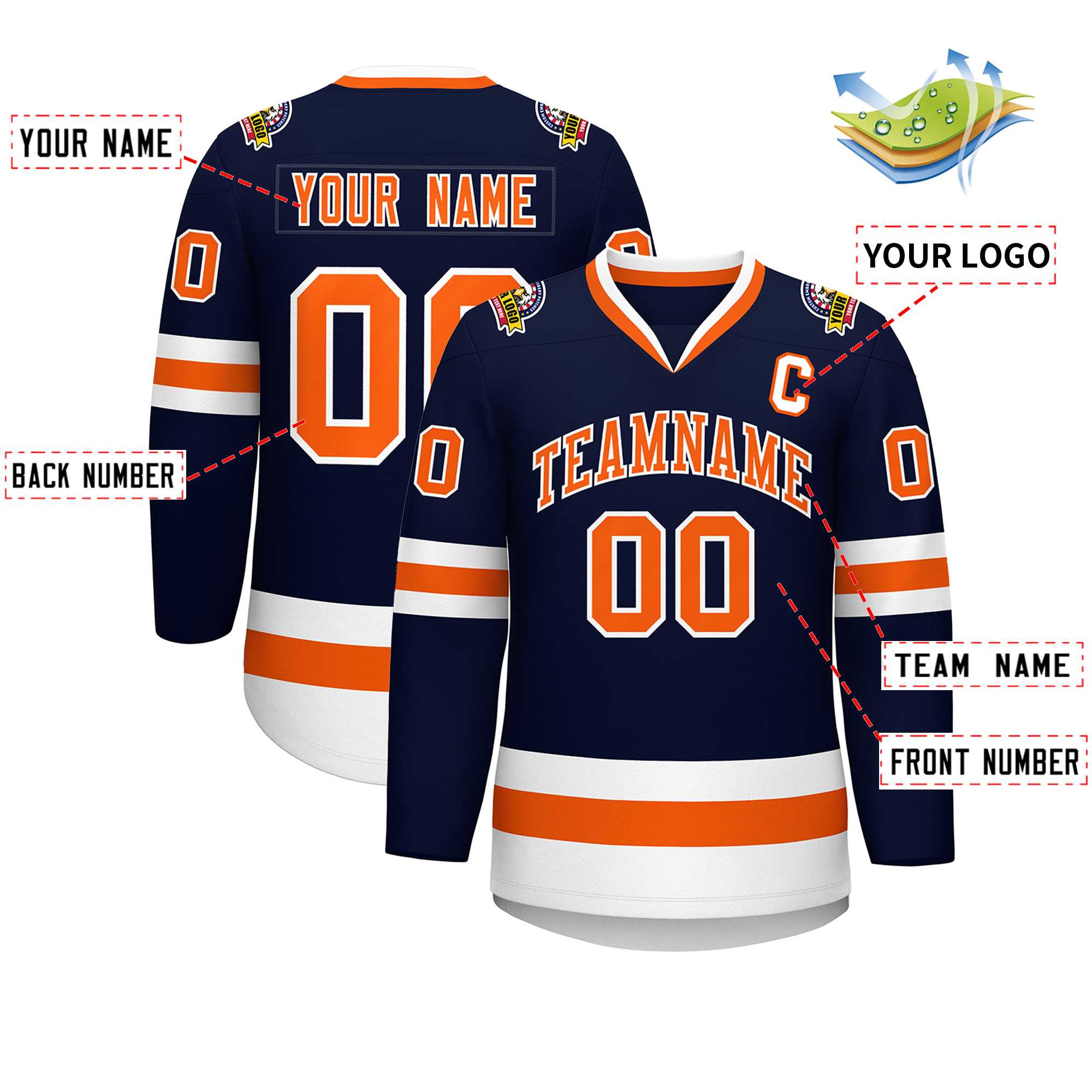 Custom Navy Orange-White Classic Style Hockey Jersey | KXKSHOP