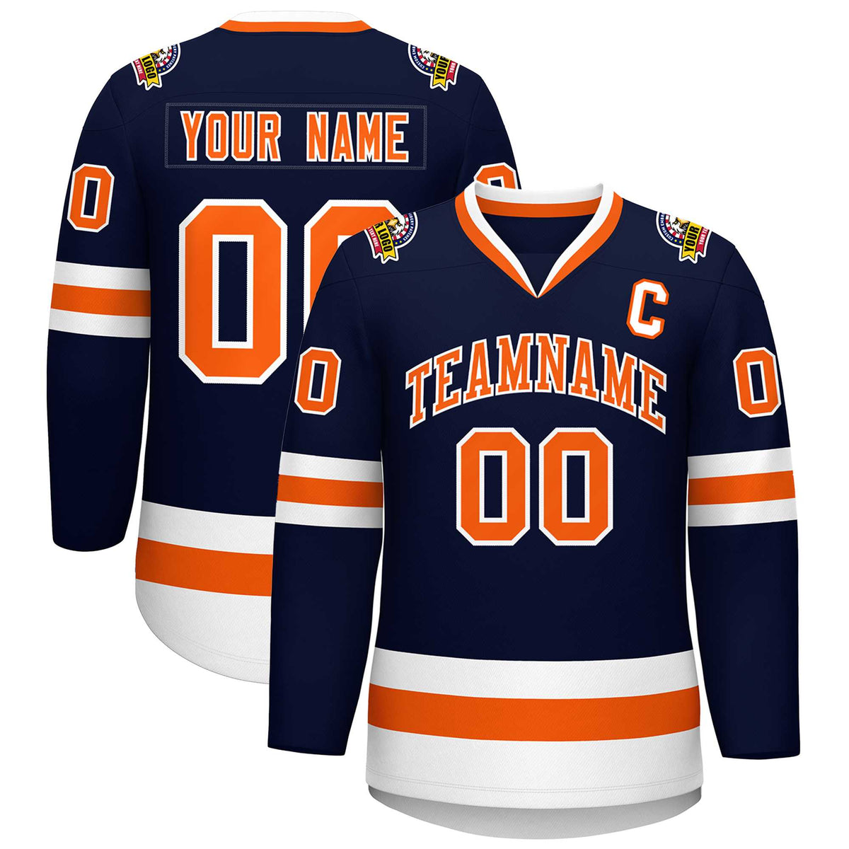 Custom Navy Orange-White Classic Style Hockey Jersey | KXKSHOP