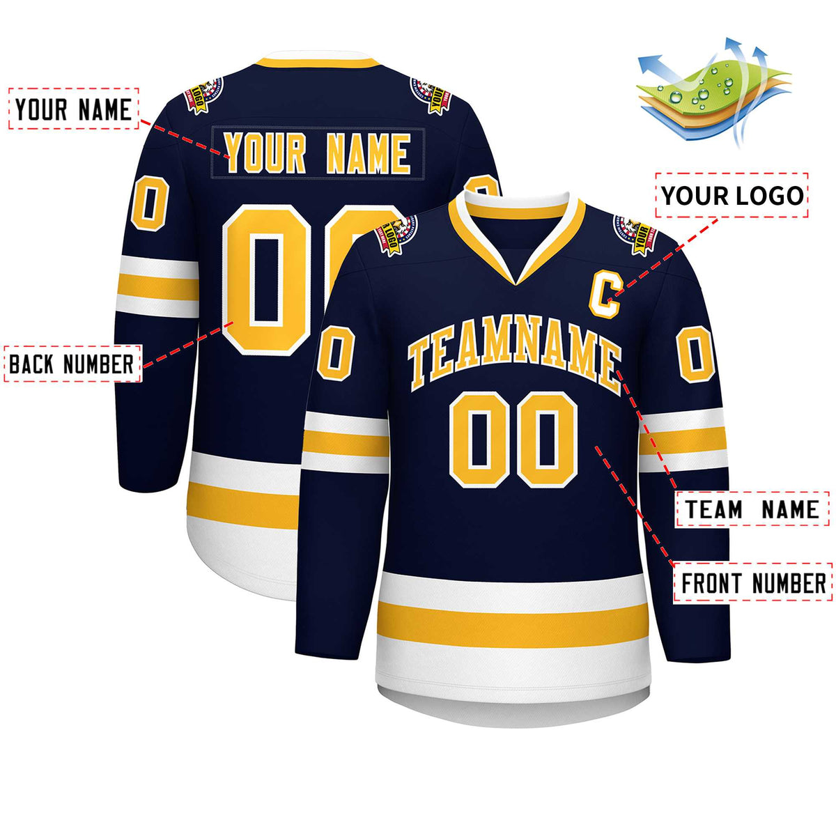 Custom Navy Gold-White Classic Style Hockey Jersey | KXKSHOP