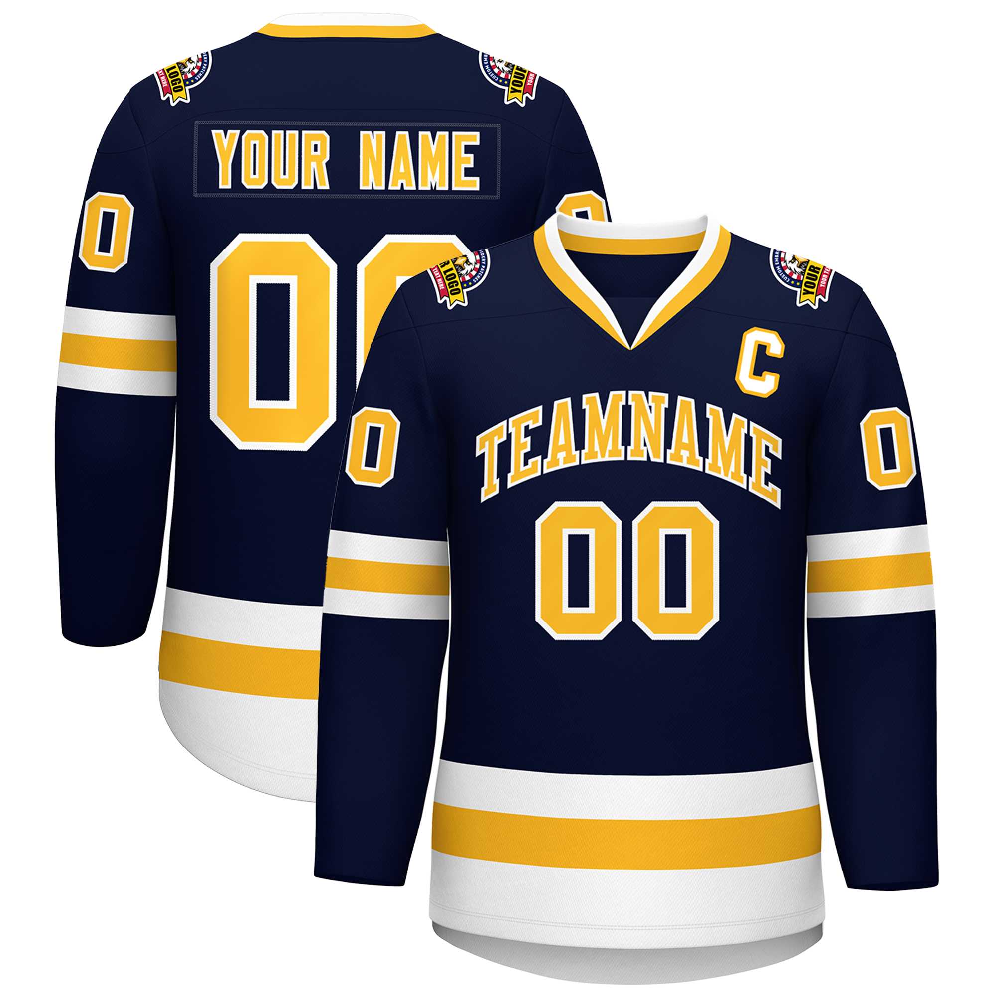 Custom Navy Gold-White Classic Style Hockey Jersey | KXKSHOP