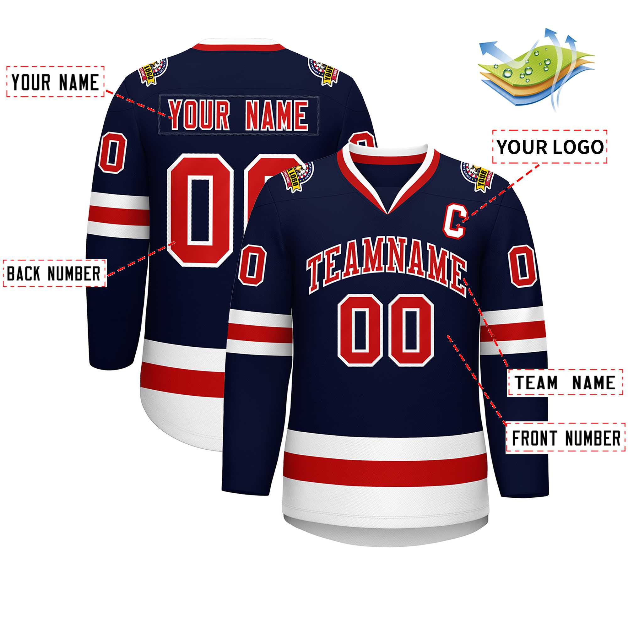 Custom Navy Red-White Classic Style Hockey Jersey | KXKSHOP