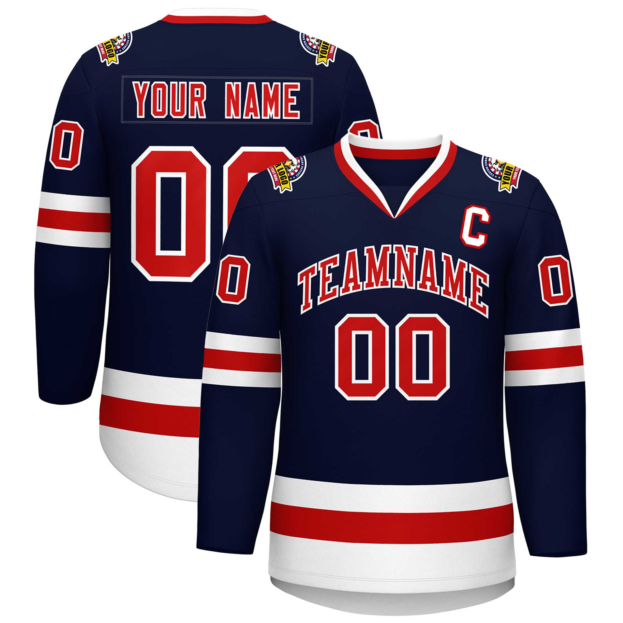 Custom Navy Red-White Classic Style Hockey Jersey | KXKSHOP