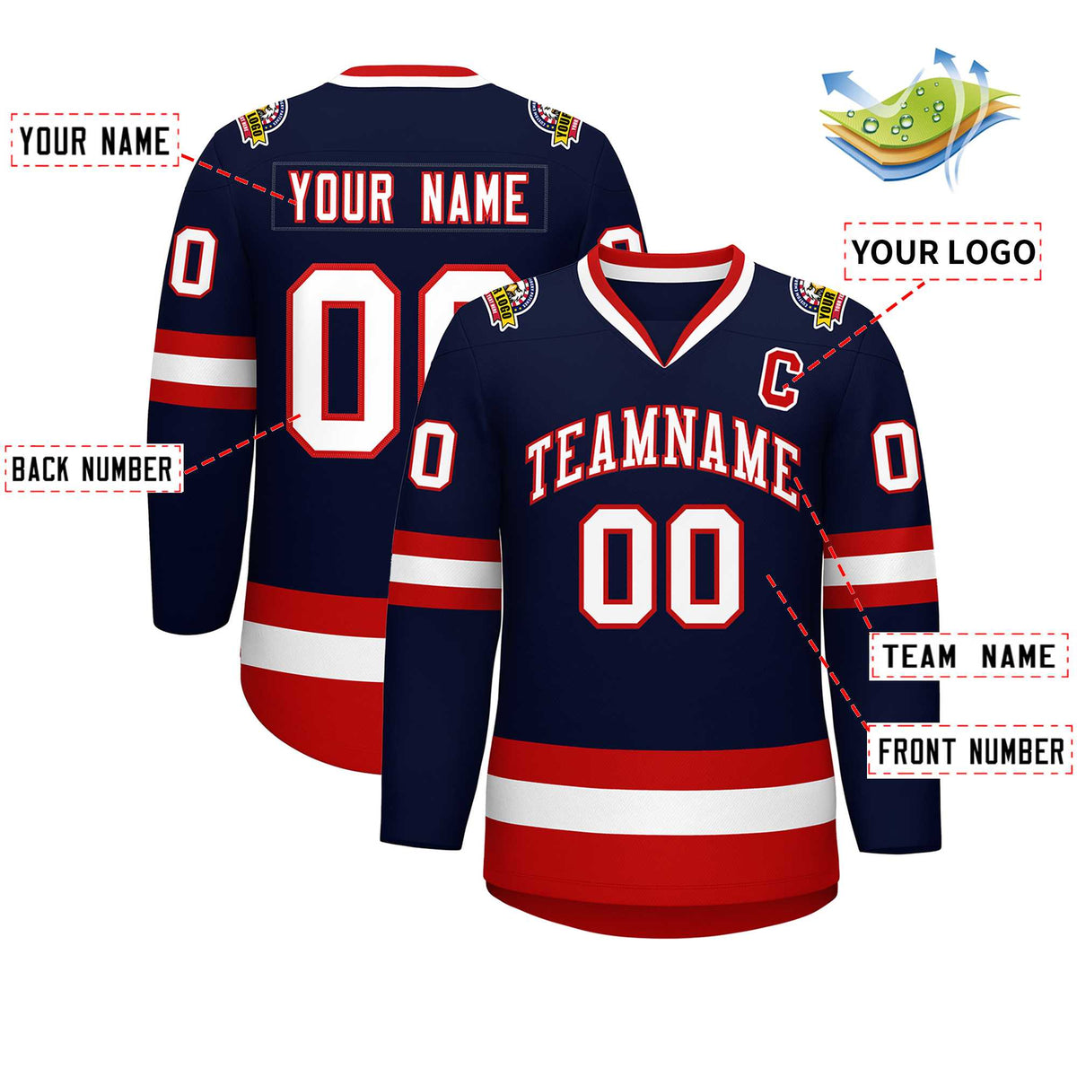 Custom Navy White-Red Classic Style Hockey Jersey | KXKSHOP