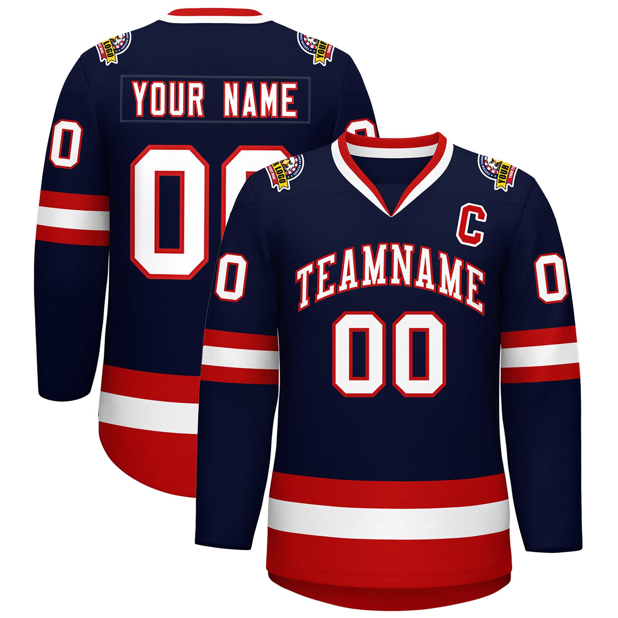 Custom Navy White-Red Classic Style Hockey Jersey | KXKSHOP