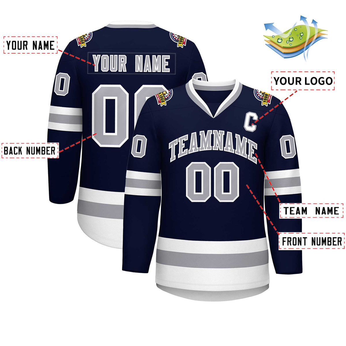 Custom Navy Gray-White Classic Style Hockey Jersey | KXKSHOP