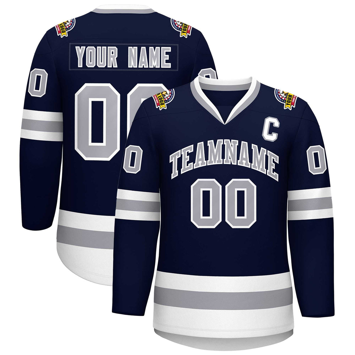 Custom Navy Gray-White Classic Style Hockey Jersey | KXKSHOP