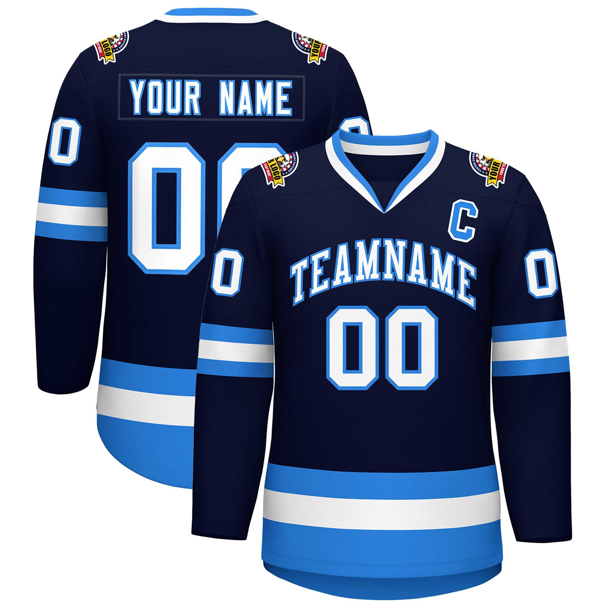 Custom Navy White-Powder Blue Classic Style Hockey Jersey | KXKSHOP