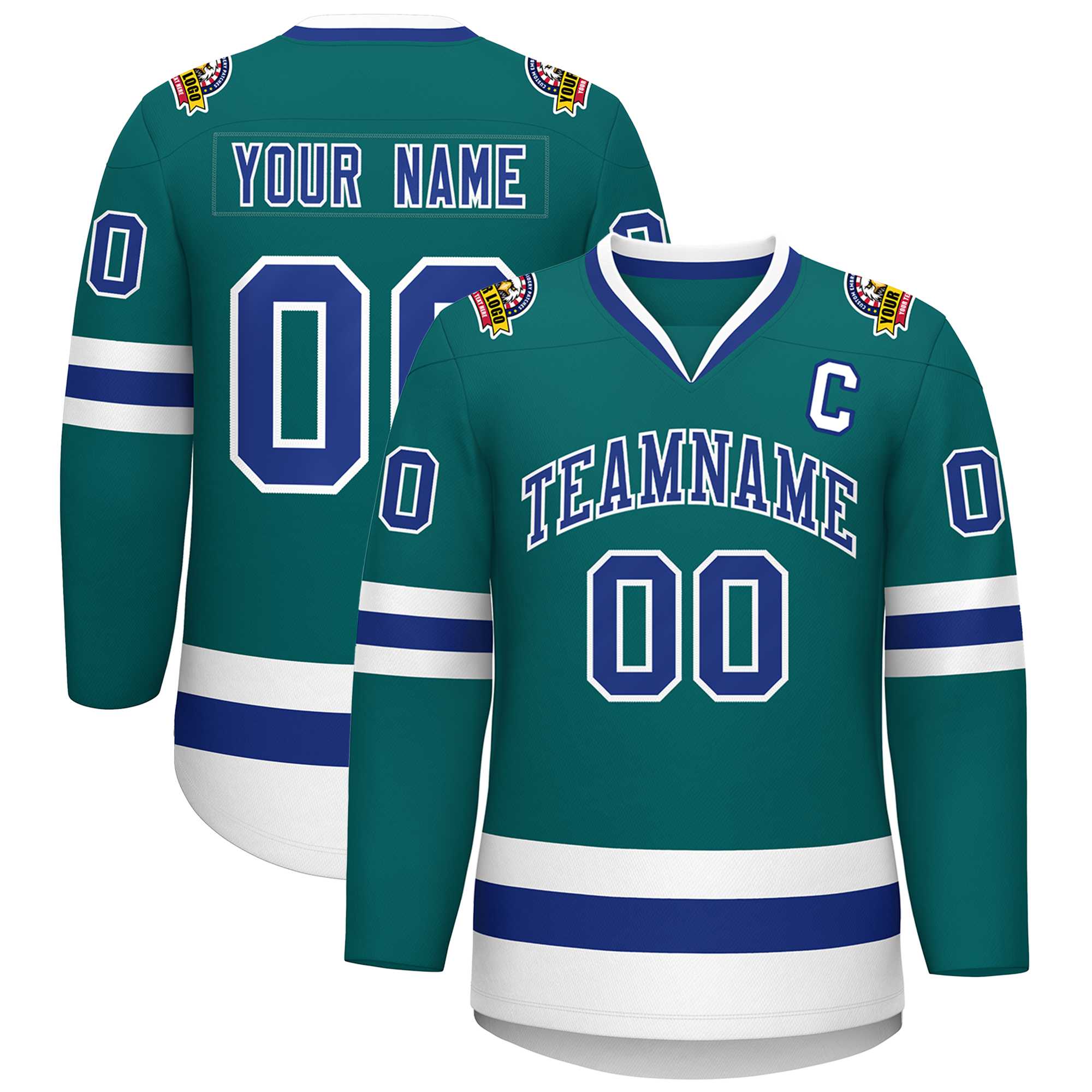 Custom Teal Royal-White Classic Style Hockey Jersey | KXKSHOP