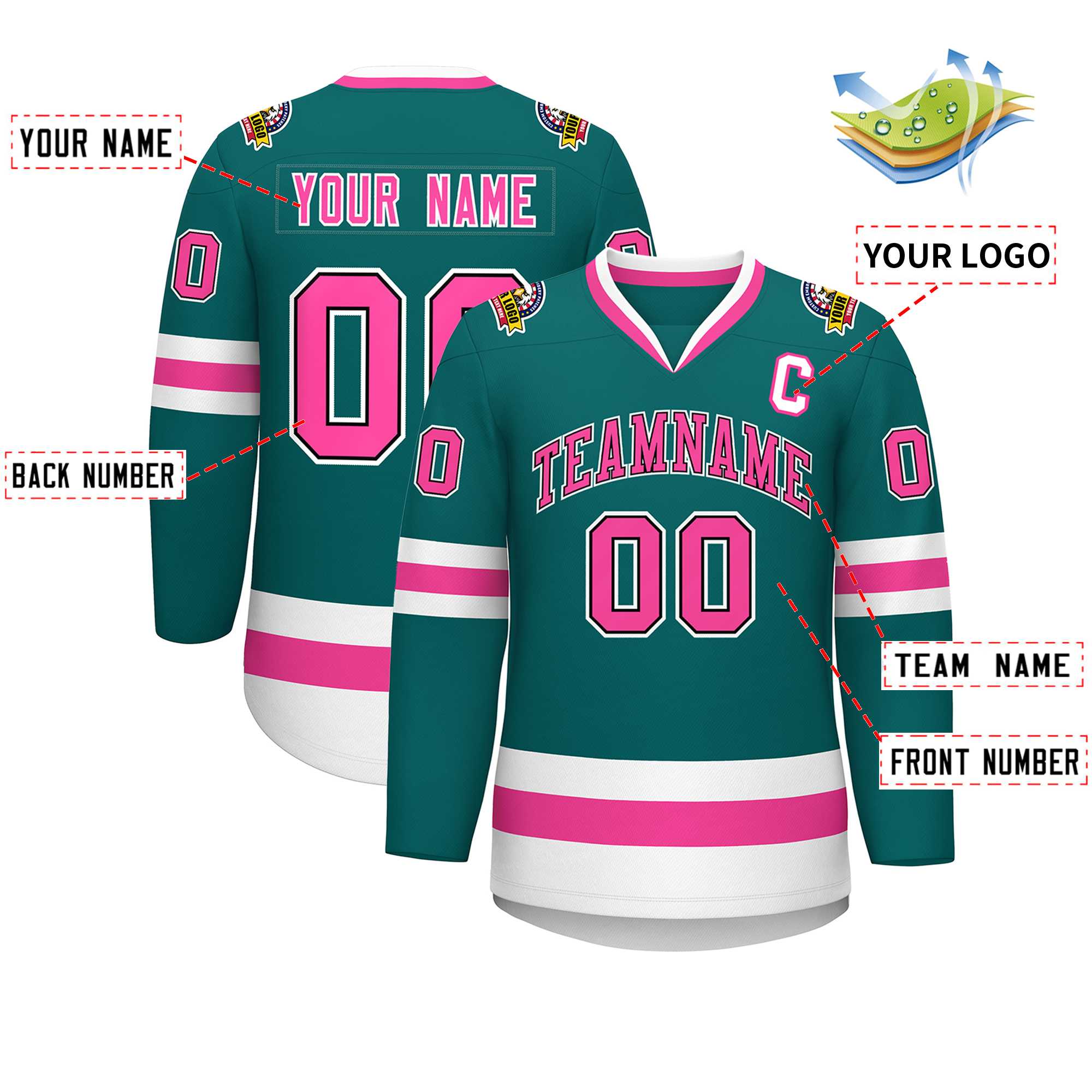 Custom Teal Pink Black-White Classic Style Hockey Jersey | KXKSHOP