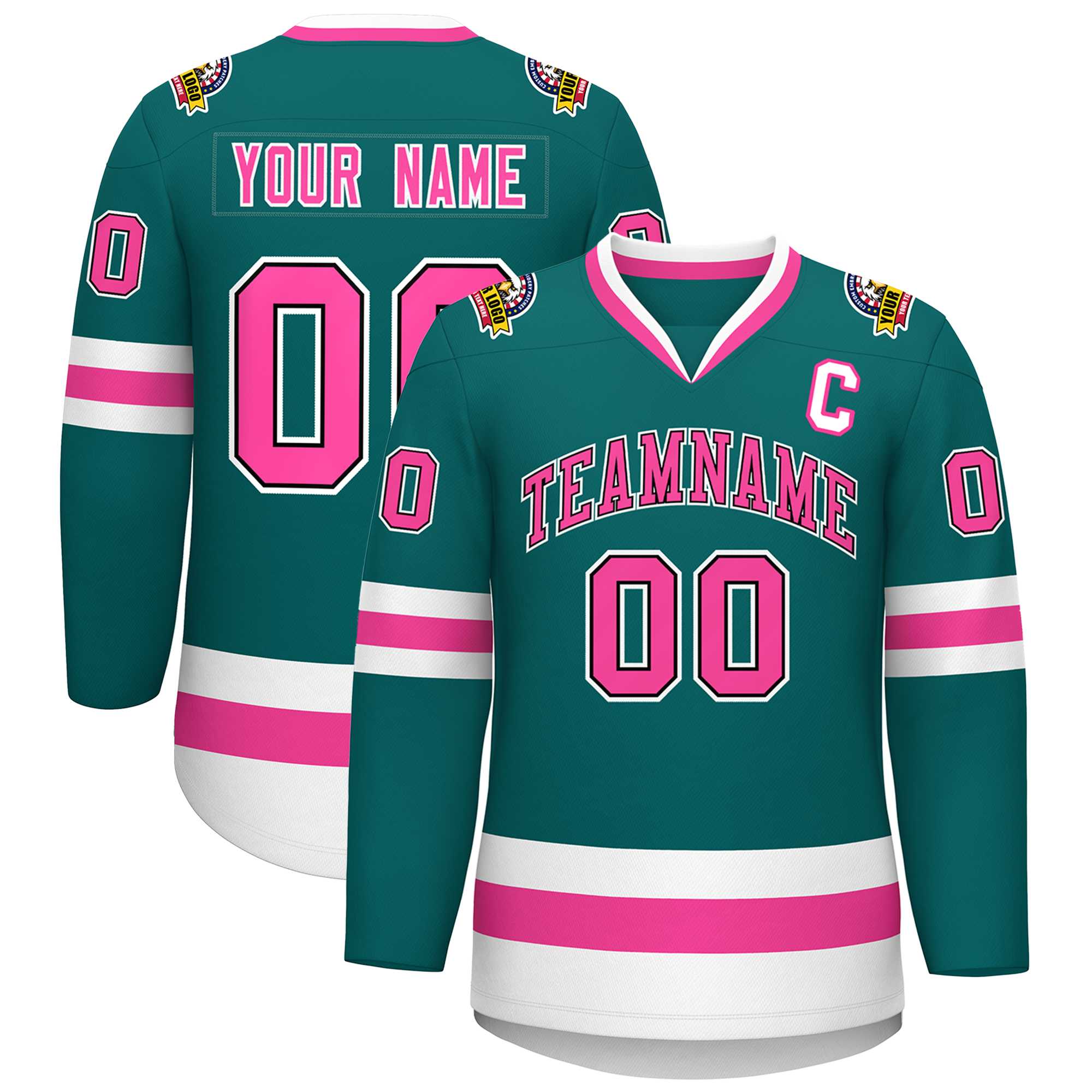 Custom Teal Pink Black-White Classic Style Hockey Jersey | KXKSHOP