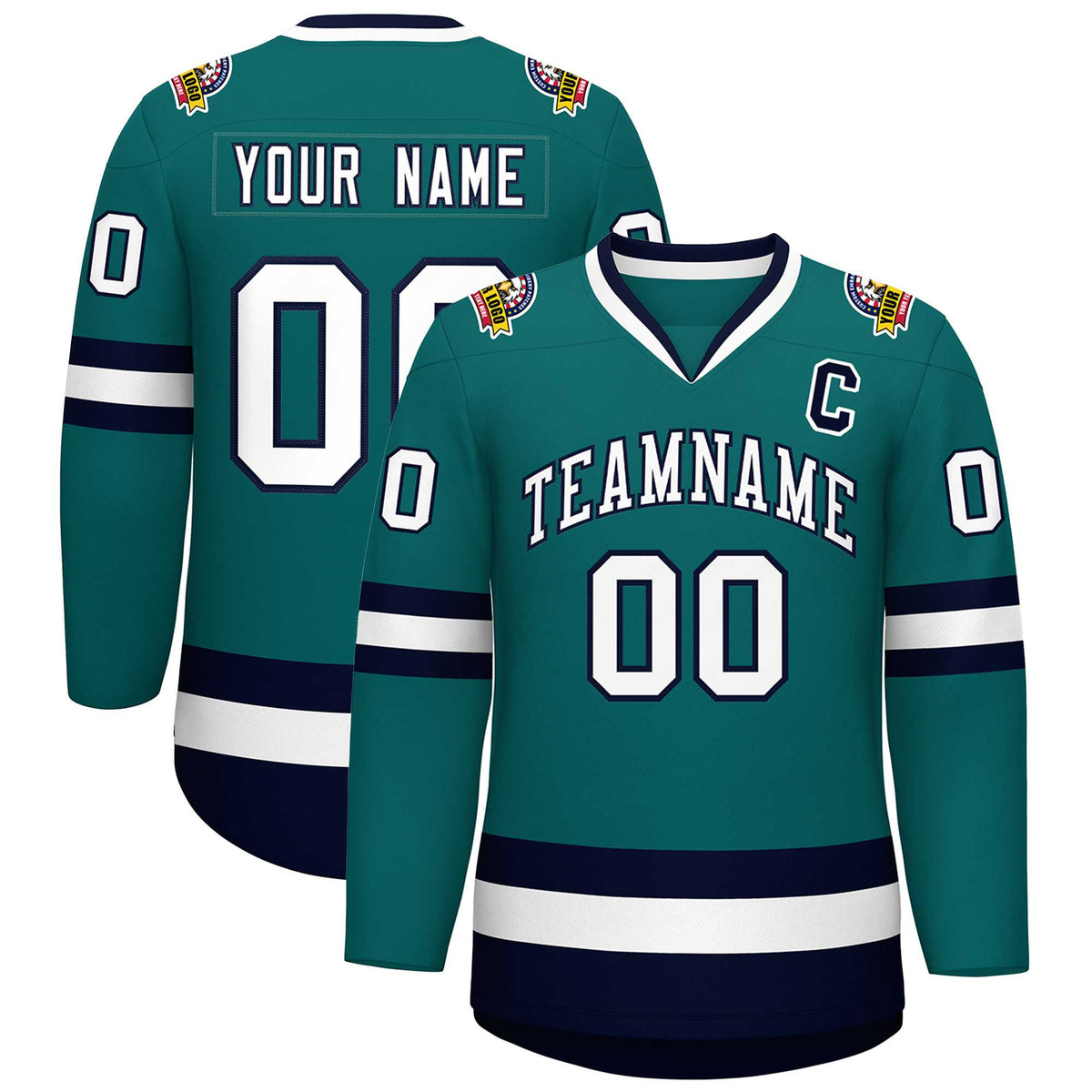 Custom Teal White-Navy Classic Style Hockey Jersey | KXKSHOP