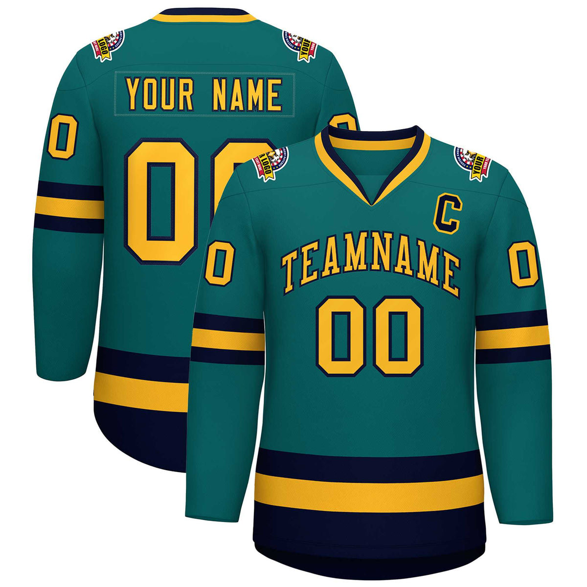 Custom Teal Gold-Navy Classic Style Hockey Jersey | KXKSHOP