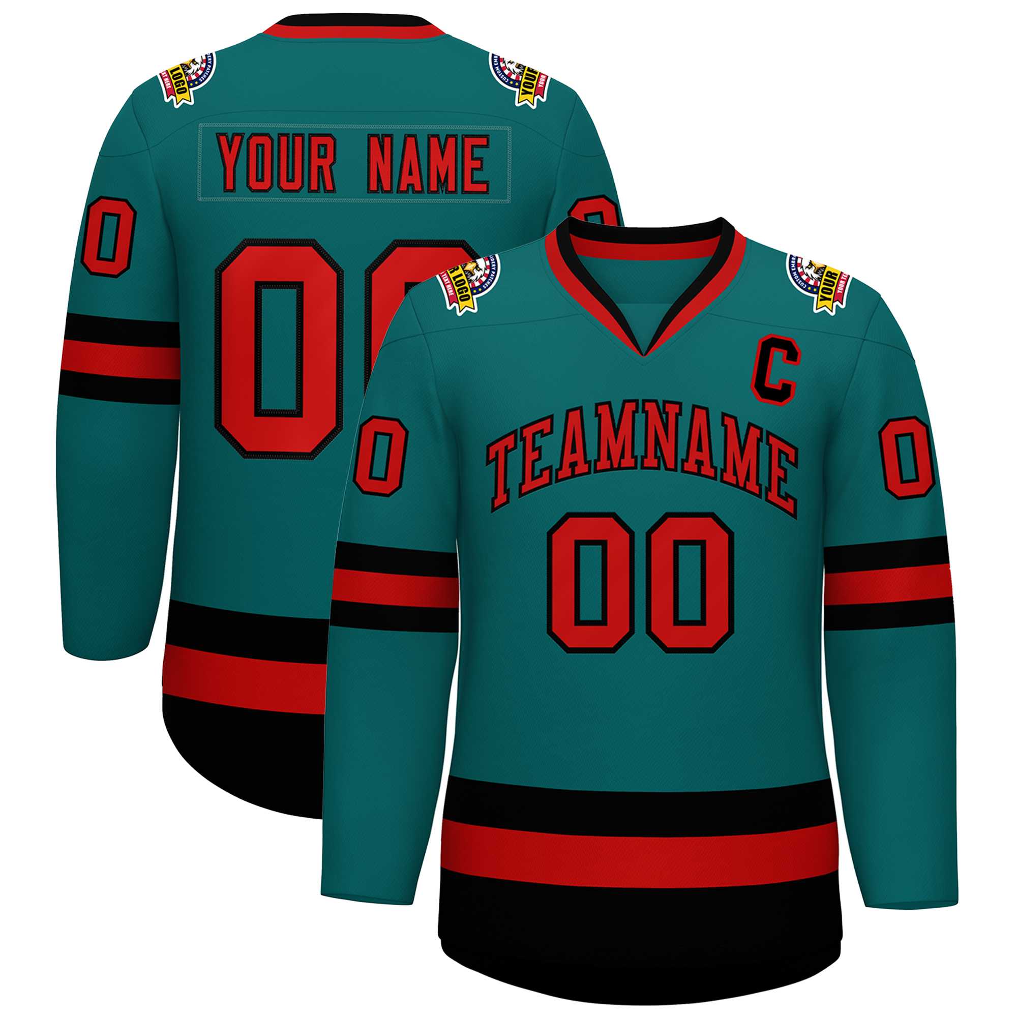 Custom Teal Red-Black Classic Style Hockey Jersey | KXKSHOP