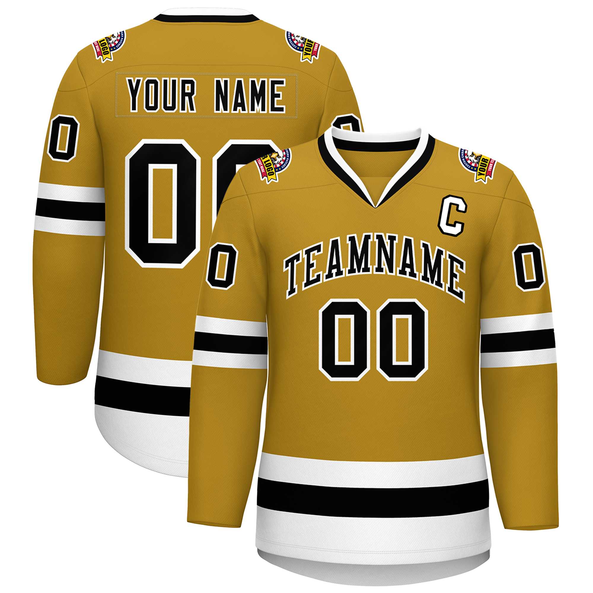 Custom Old Gold Black-White Classic Style Hockey Jersey | KXKSHOP