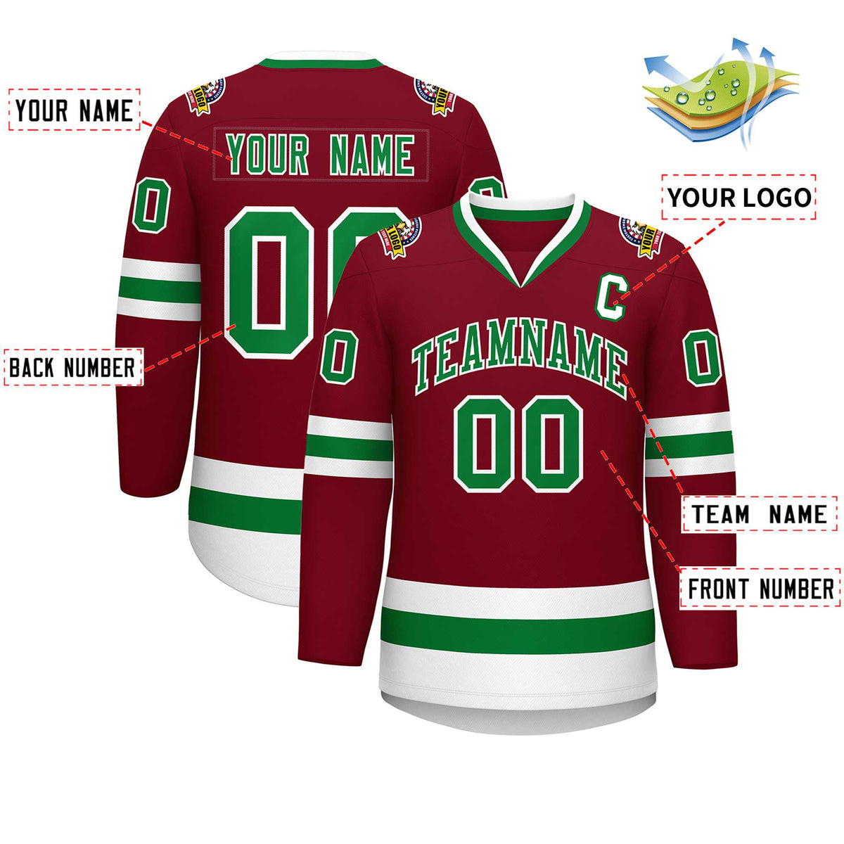 Custom Crimson Kelly Green-White Classic Style Hockey Jersey | KXKSHOP