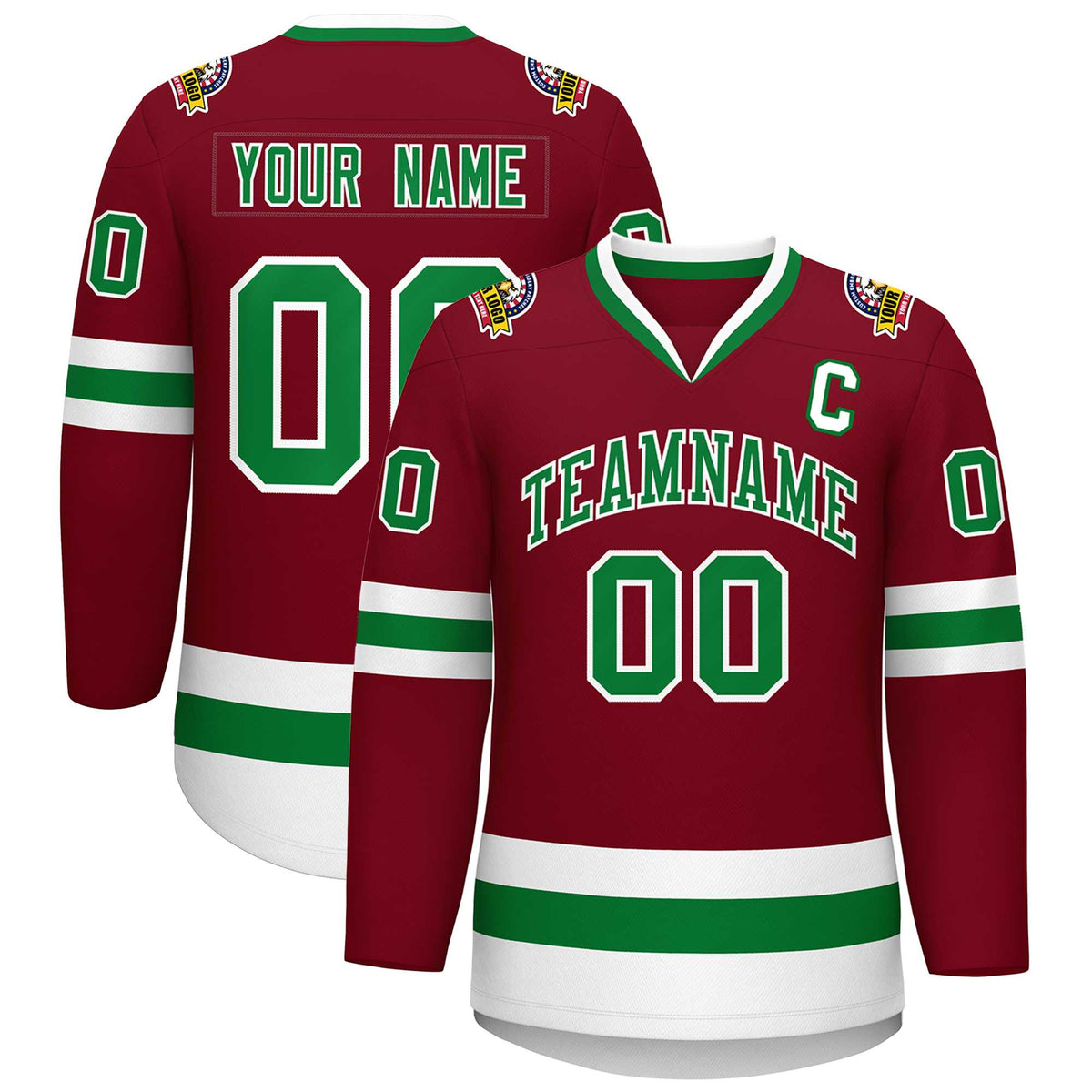 Custom Crimson Kelly Green-White Classic Style Hockey Jersey | KXKSHOP