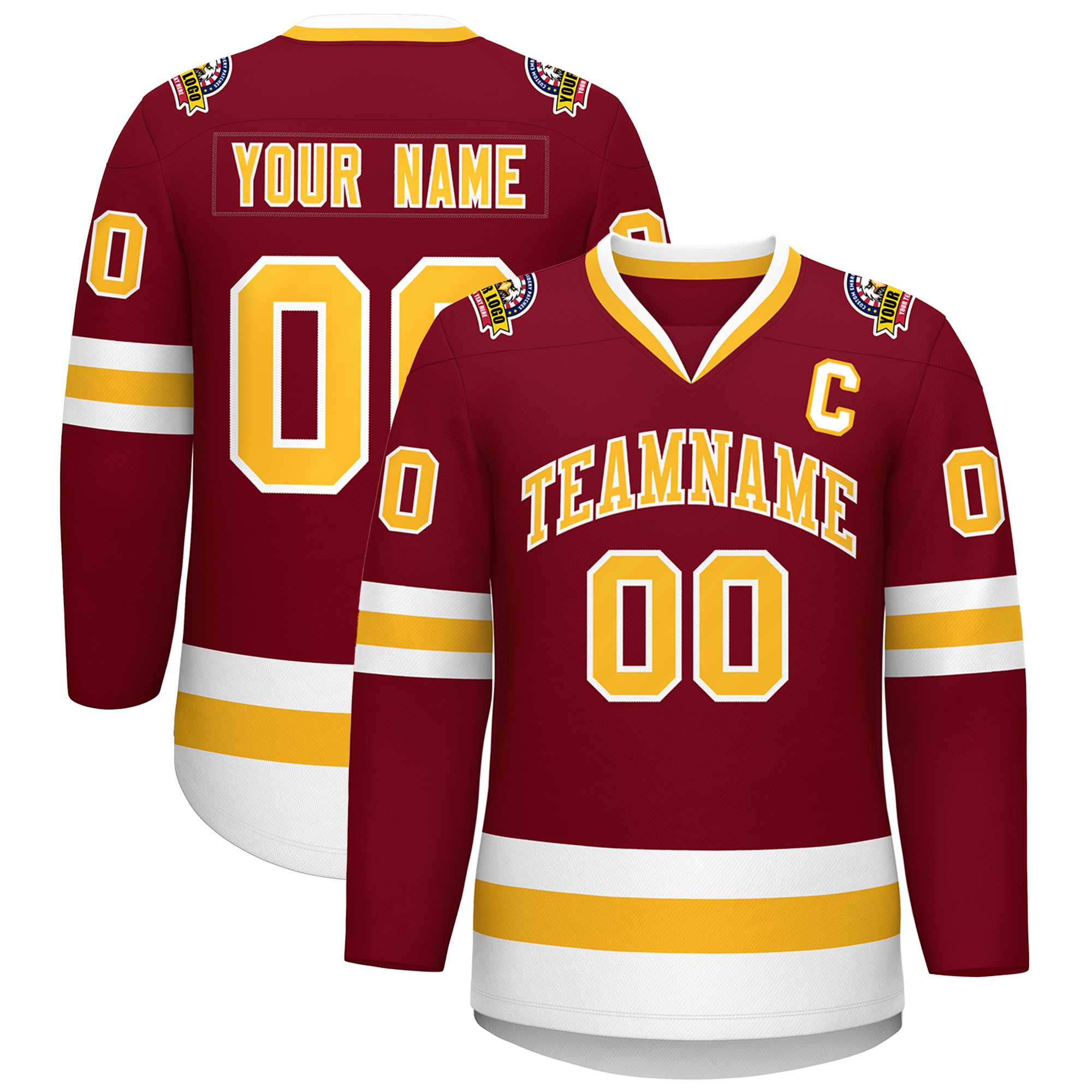 Custom Crimson Gold-White Classic Style Hockey Jersey | KXKSHOP