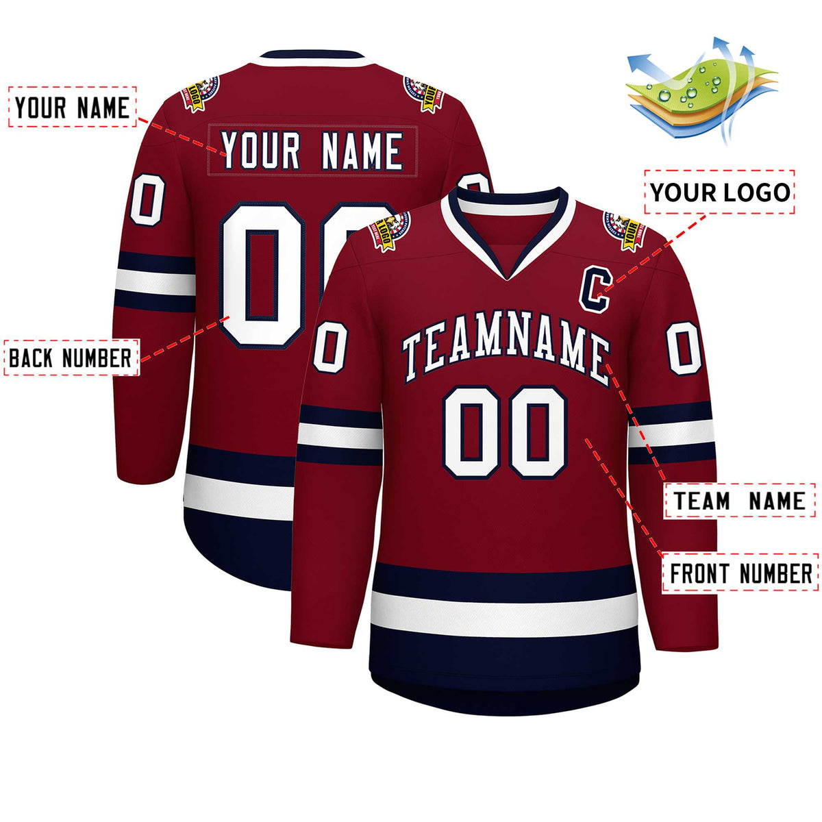 Custom Crimson White-Navy Classic Style Hockey Jersey | KXKSHOP