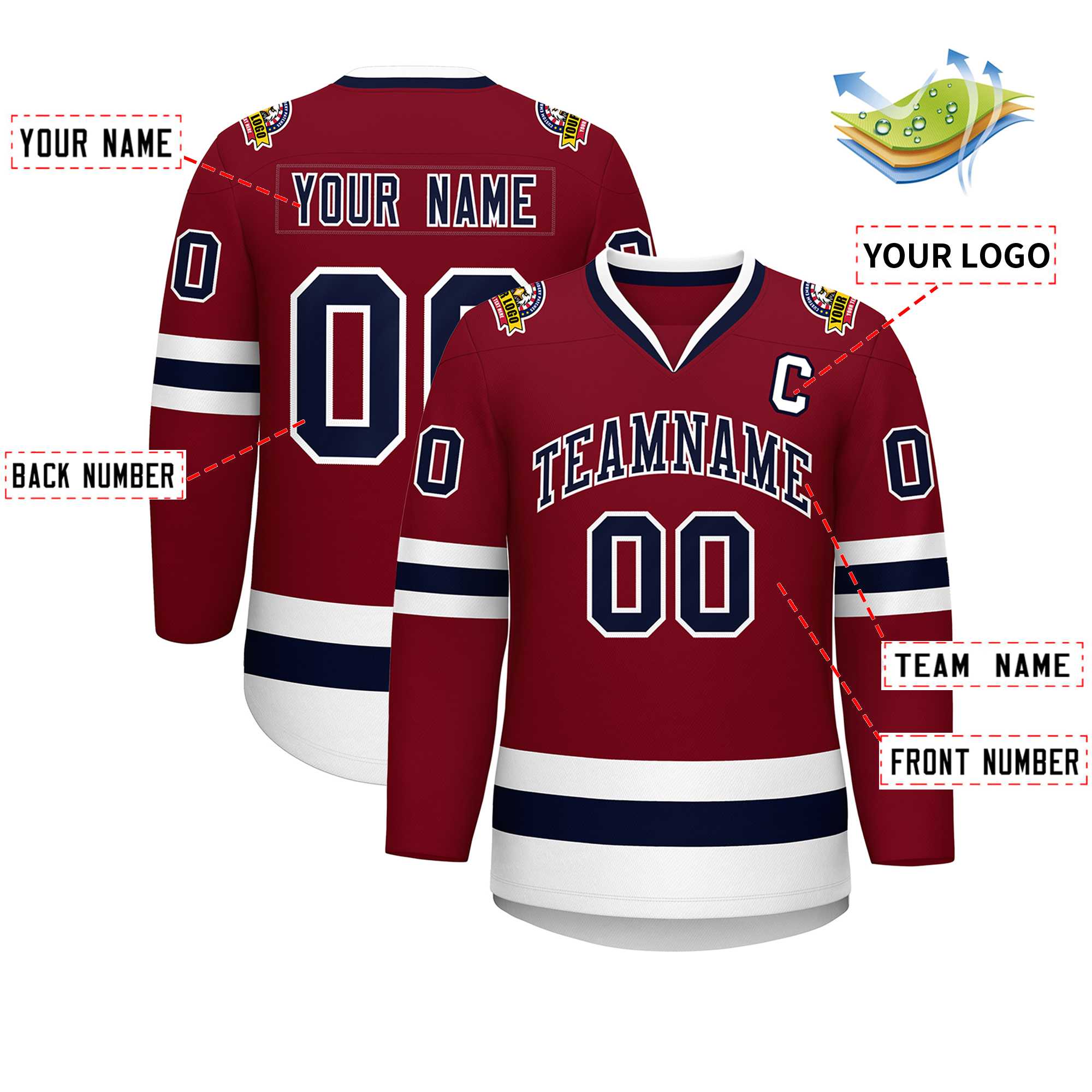Custom Crimson Navy-White Classic Style Hockey Jersey | KXKSHOP