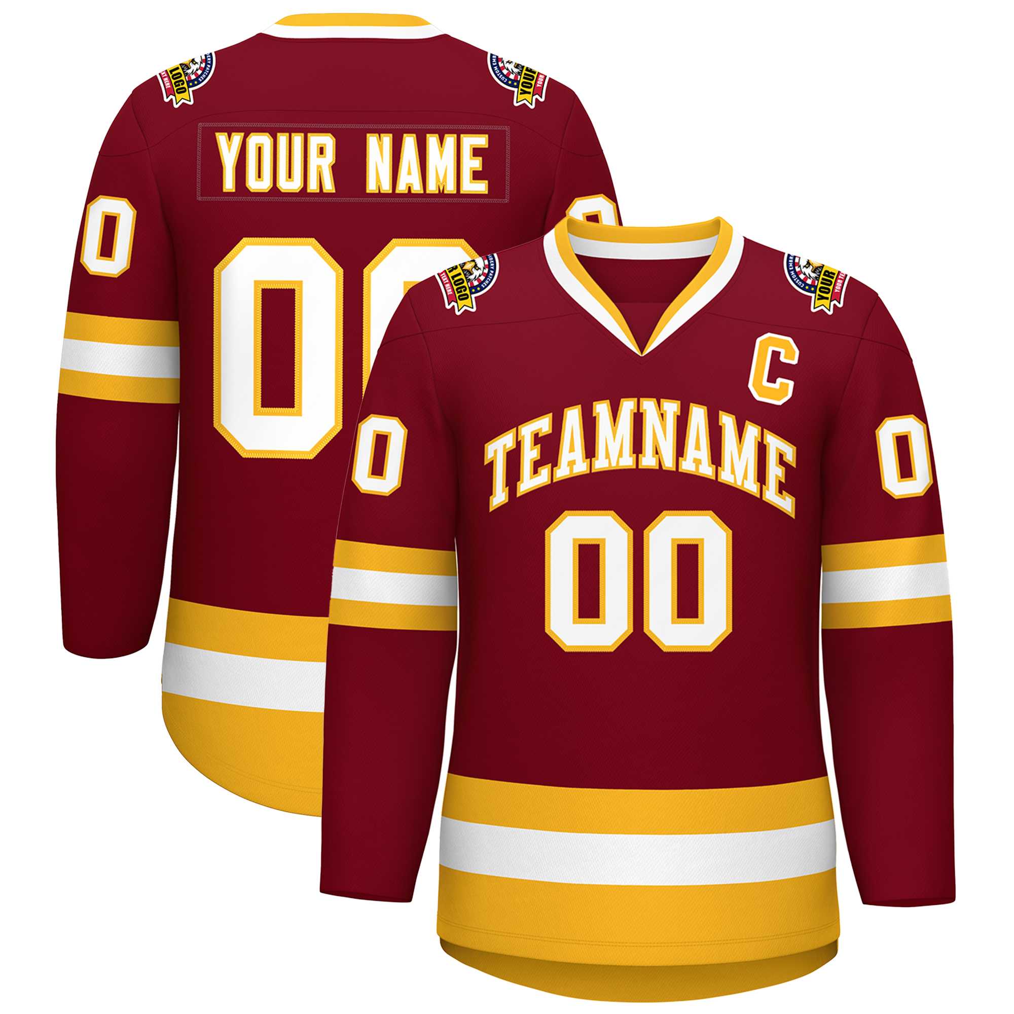 Custom Crimson White-Gold Classic Style Hockey Jersey | KXKSHOP