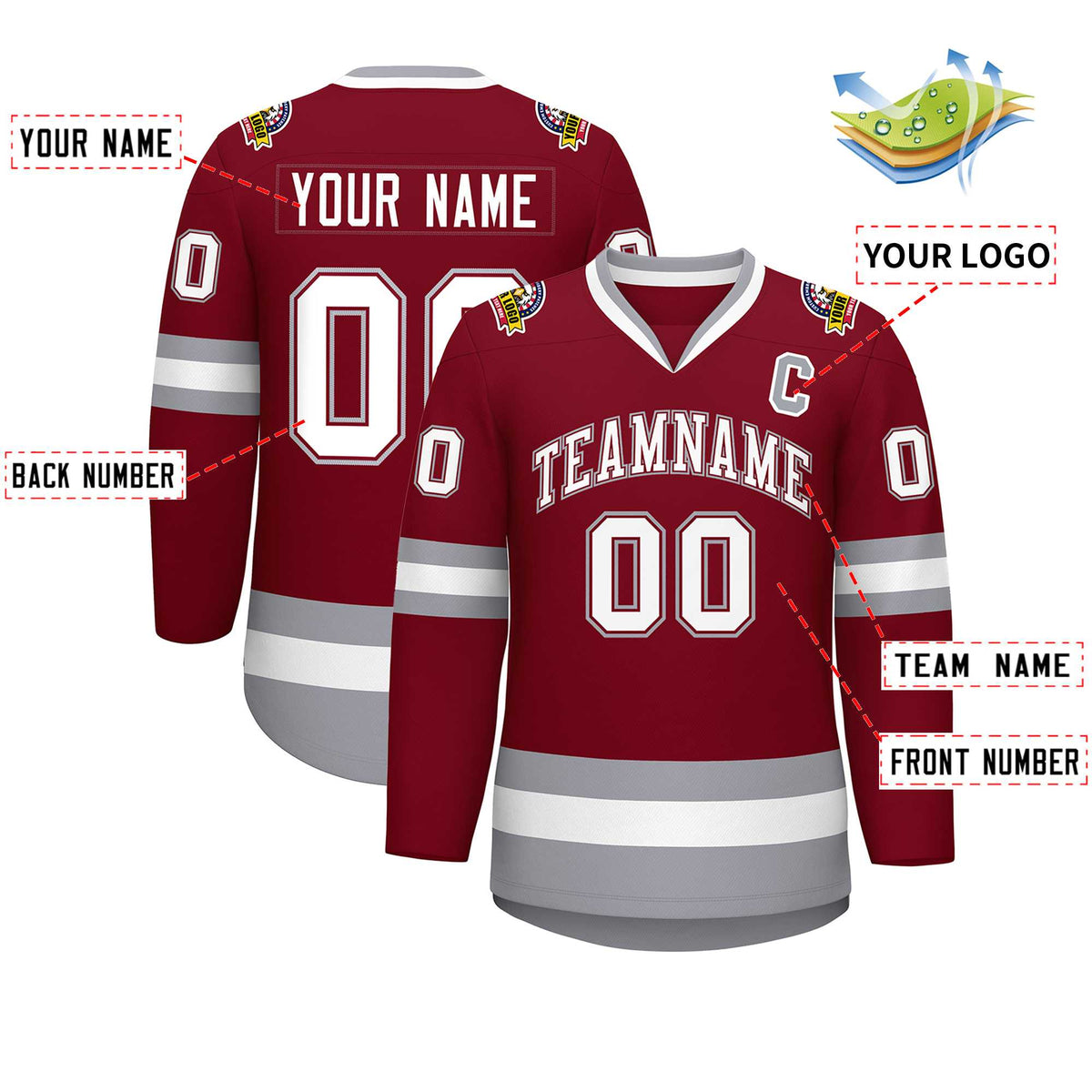Custom Crimson White Crimson-Gray Classic Style Hockey Jersey | KXKSHOP