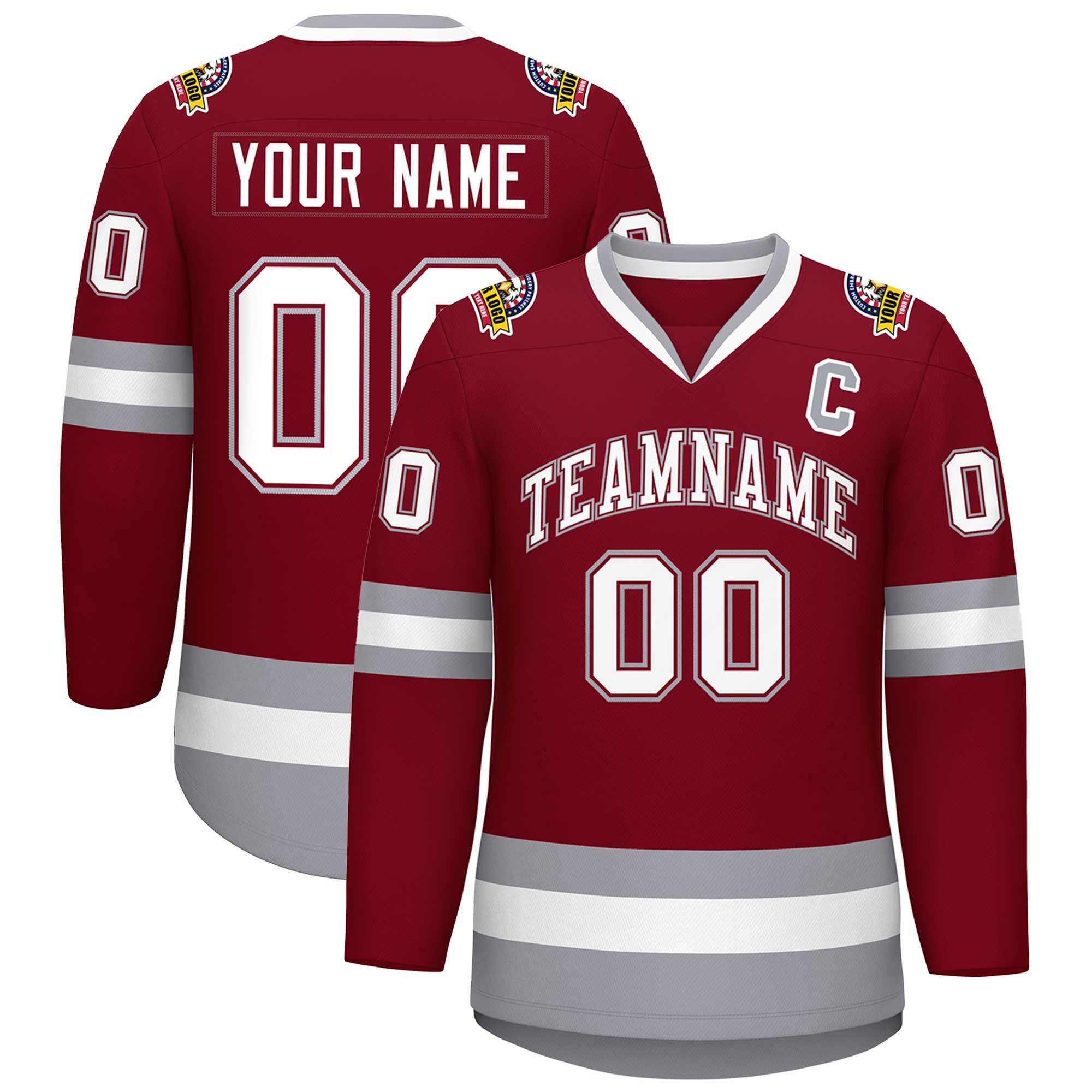Custom Crimson White Crimson-Gray Classic Style Hockey Jersey | KXKSHOP