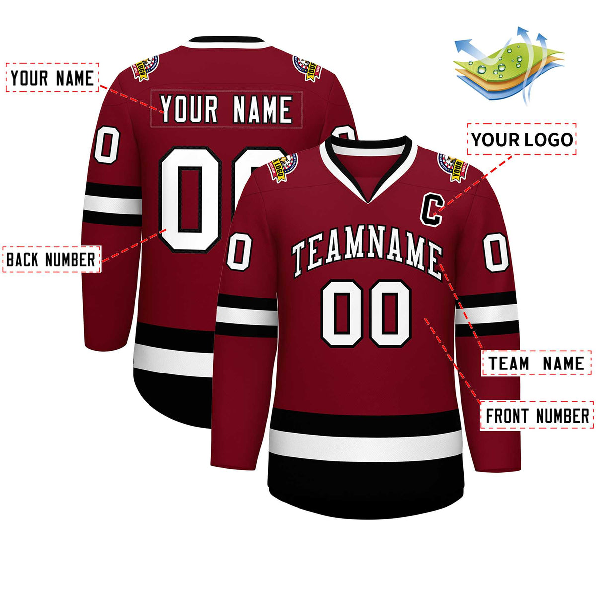 Custom Crimson White-Black Classic Style Hockey Jersey | KXKSHOP