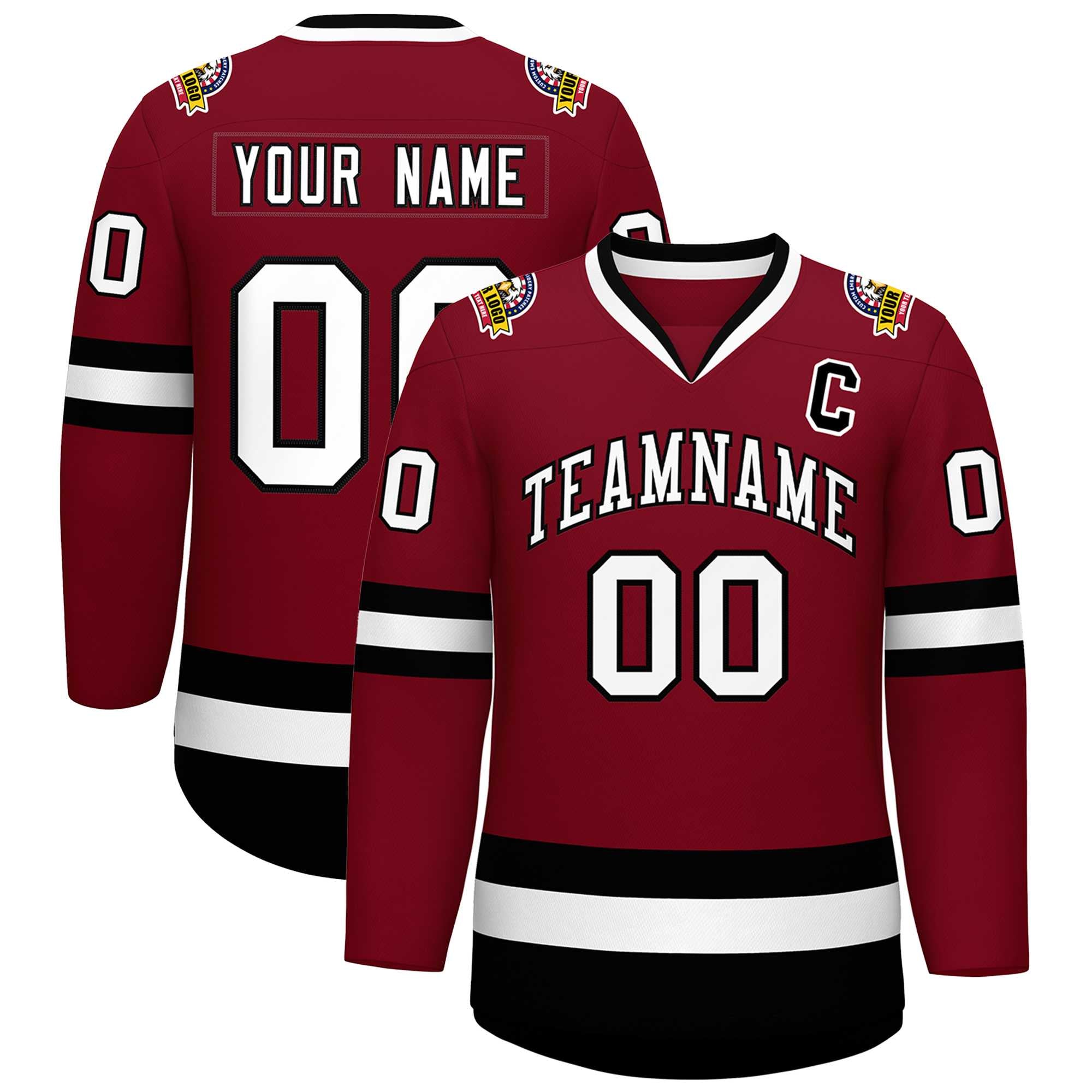 Custom Crimson White-Black Classic Style Hockey Jersey | KXKSHOP