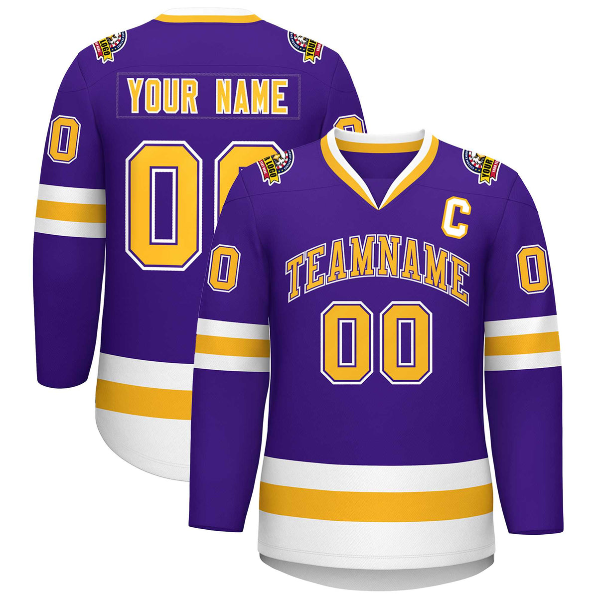 Custom Purple Gold Purple-White Classic Style Hockey Jersey | KXKSHOP