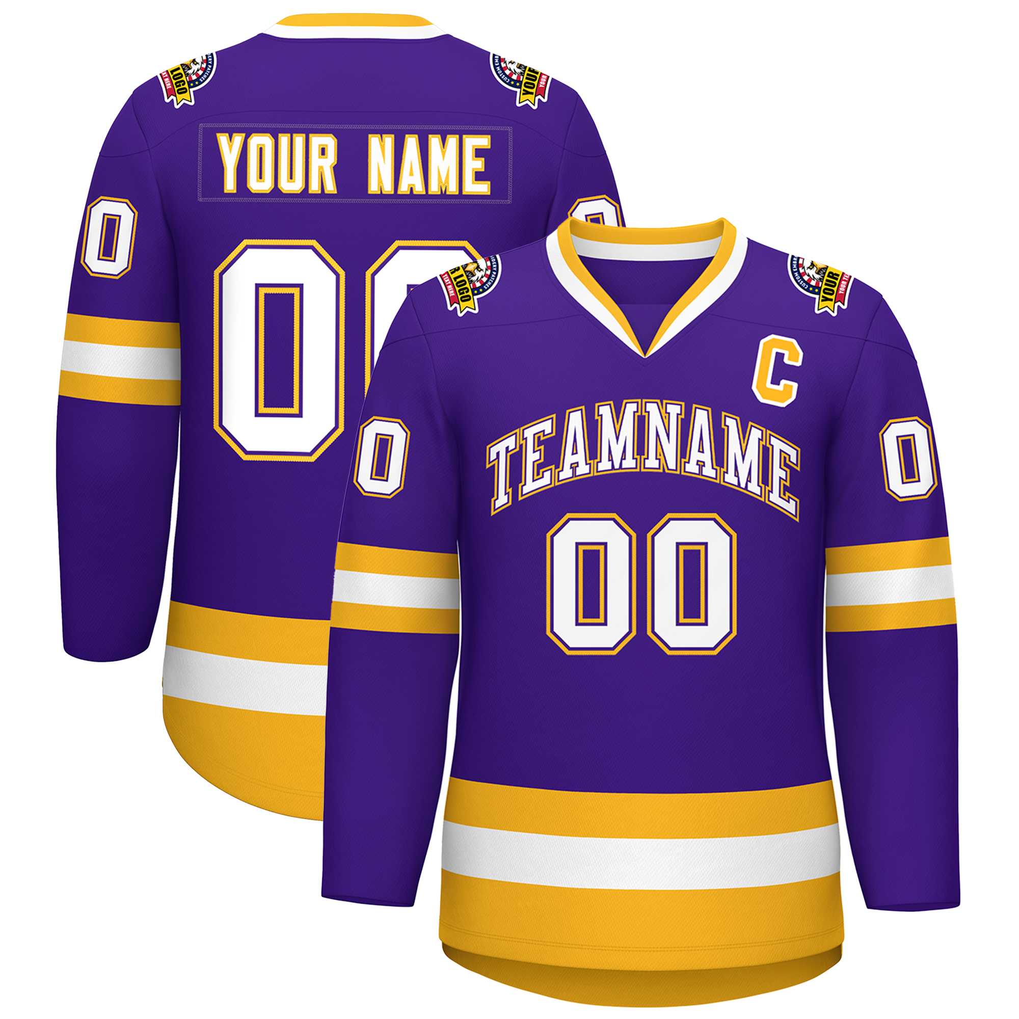 Custom Purple White Purple-Gold Classic Style Hockey Jersey | KXKSHOP