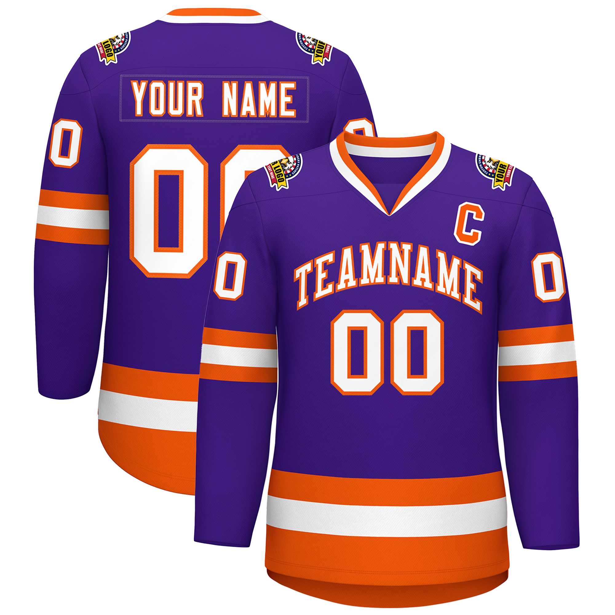 Custom Purple White-Orange Classic Style Hockey Jersey | KXKSHOP